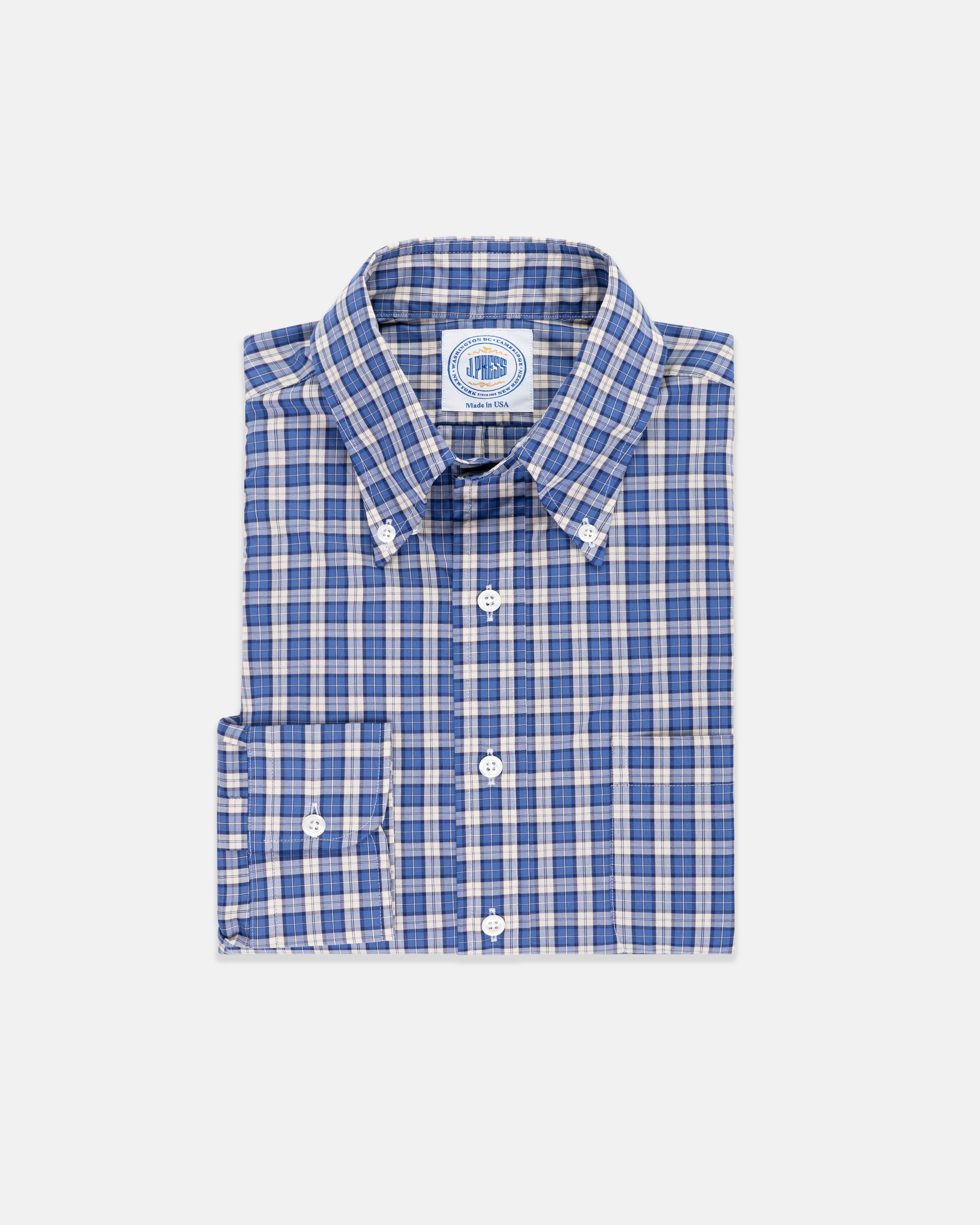 Made-in-USA Blue & White Mini Tartan Sport Shirt - Classic Fit
