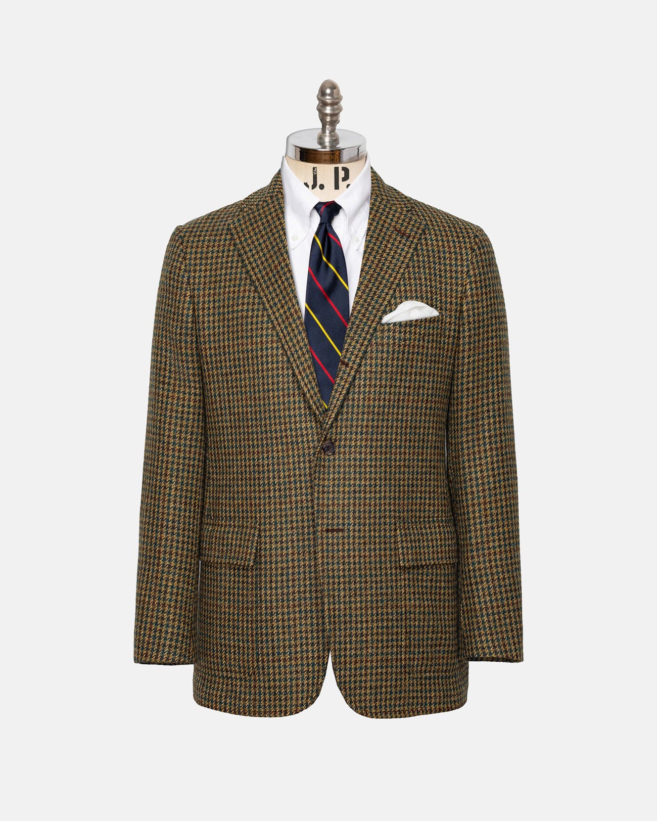 Made-in-USA Magee Donegal Mist Brown, Olive & Blue Houndstooth Sport Coat