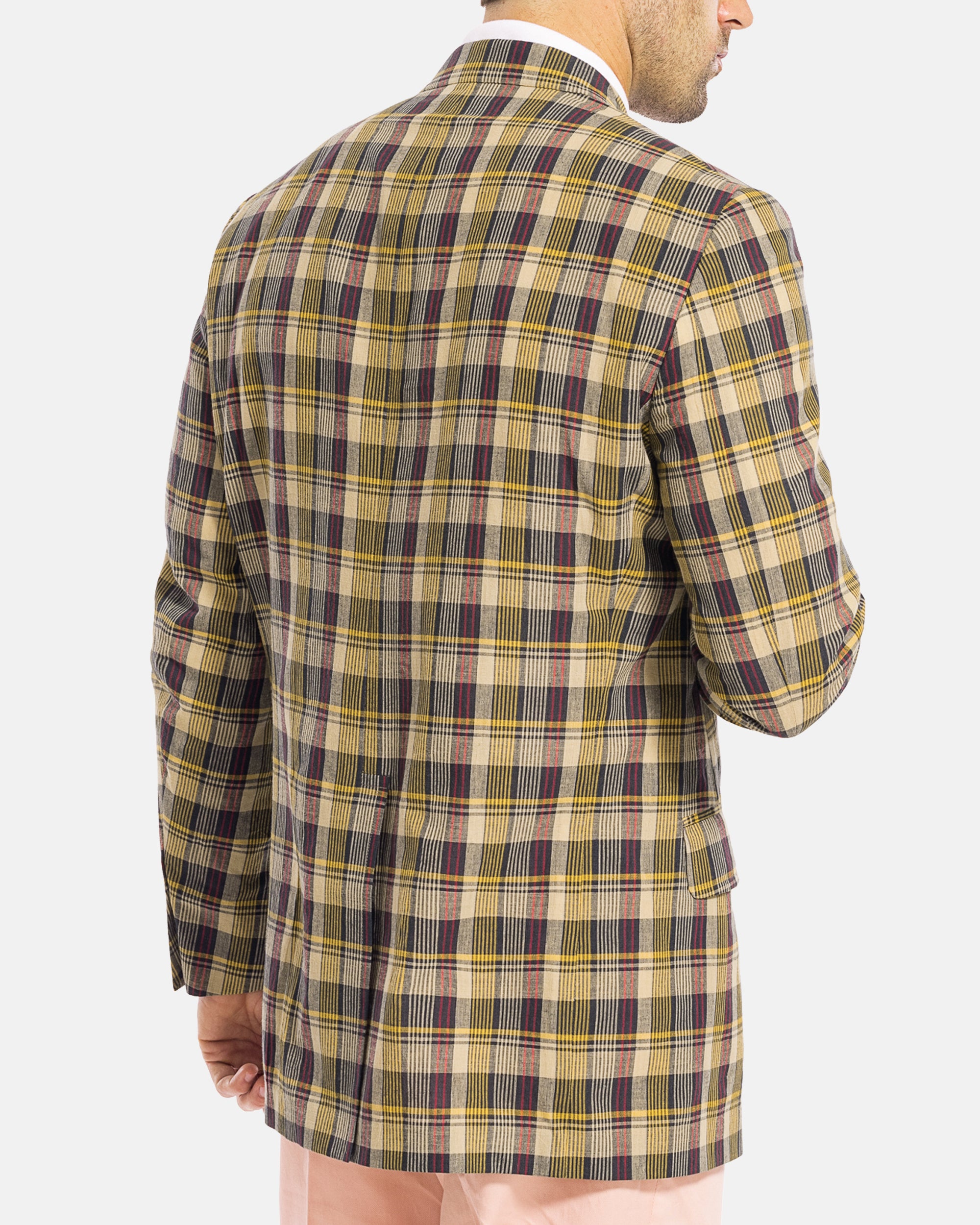 KHAKI NAVY BURGUNDY COTTON MADRAS SPORT COAT - CLASSIC FIT
