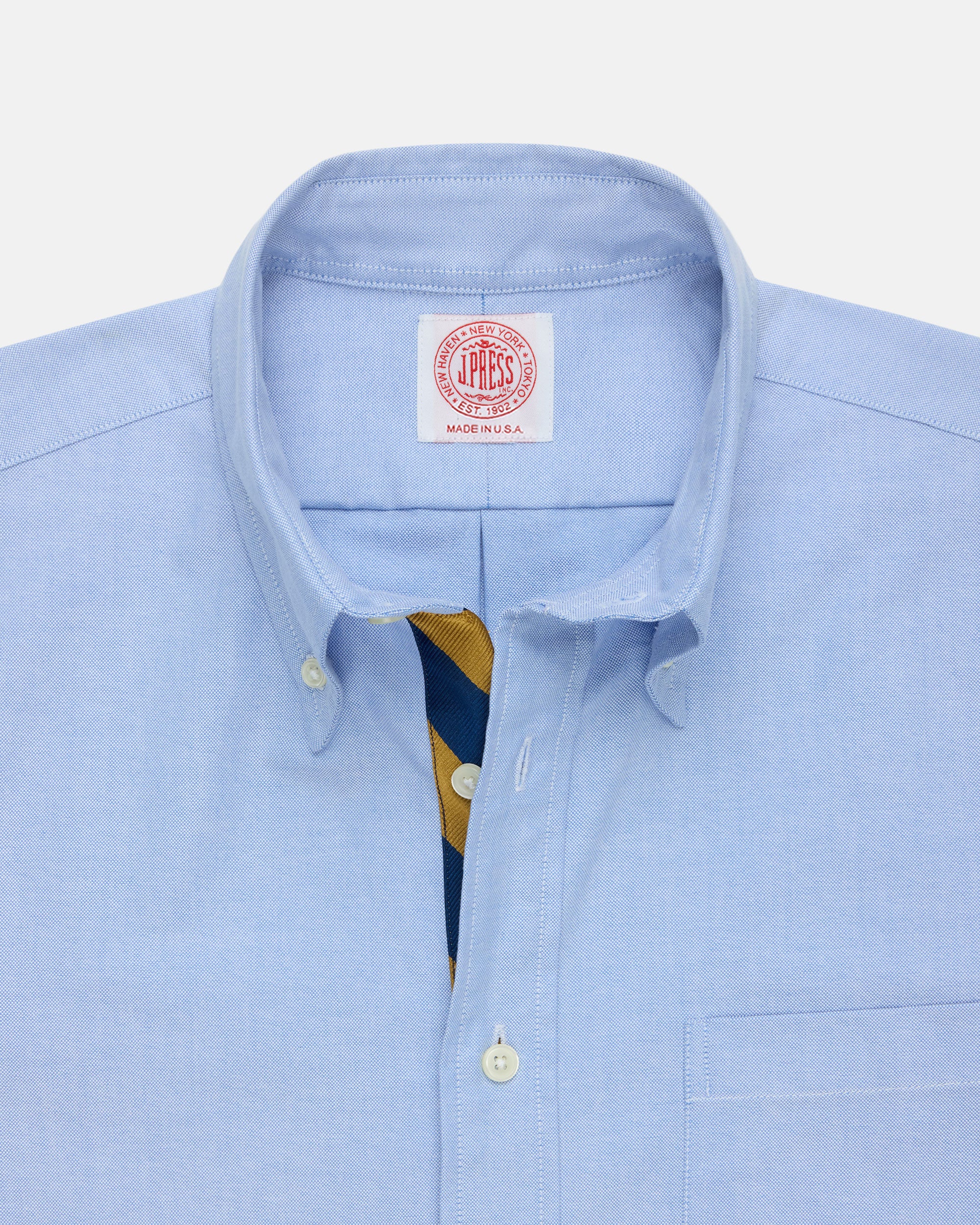 Made-in-USA Blue with Guard Stripe Placket Oxford Cloth Sport Shirt - Regular Fit