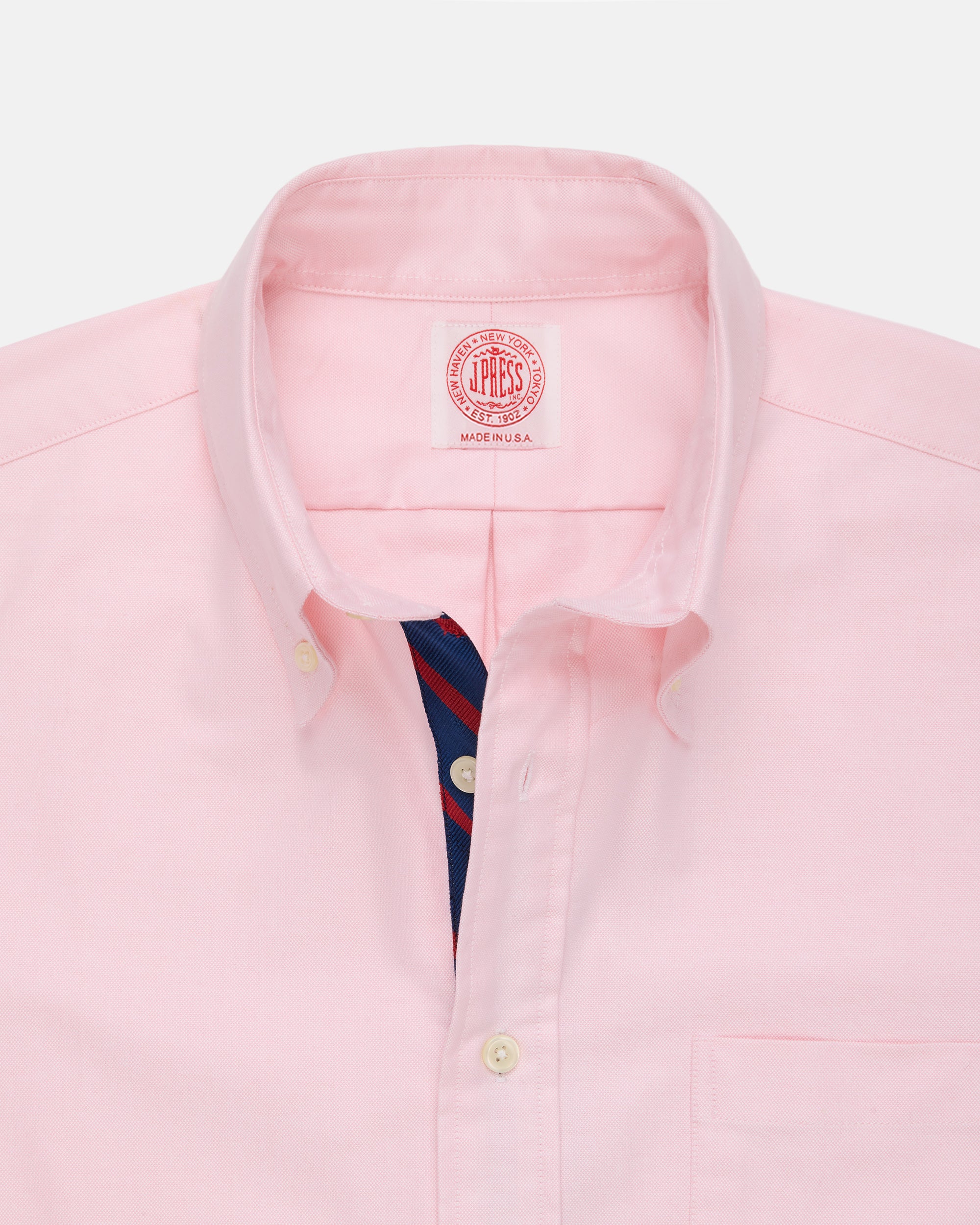 Made-in-USA Pink with Bar Stripe Placket Oxford Cloth Sport Shirt - Regular Fit