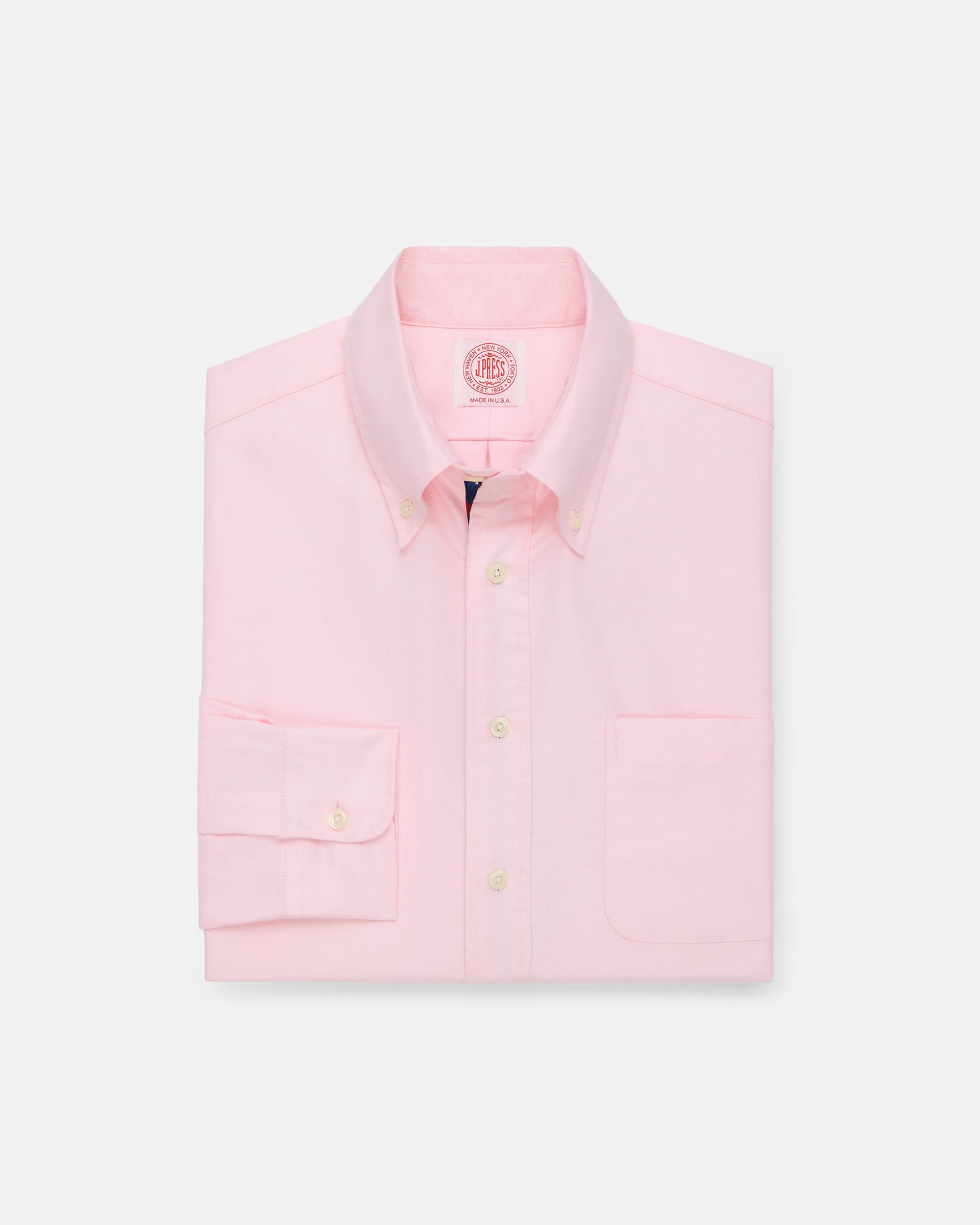 Made-in-USA Pink with Bar Stripe Placket Oxford Cloth Sport Shirt - Regular Fit