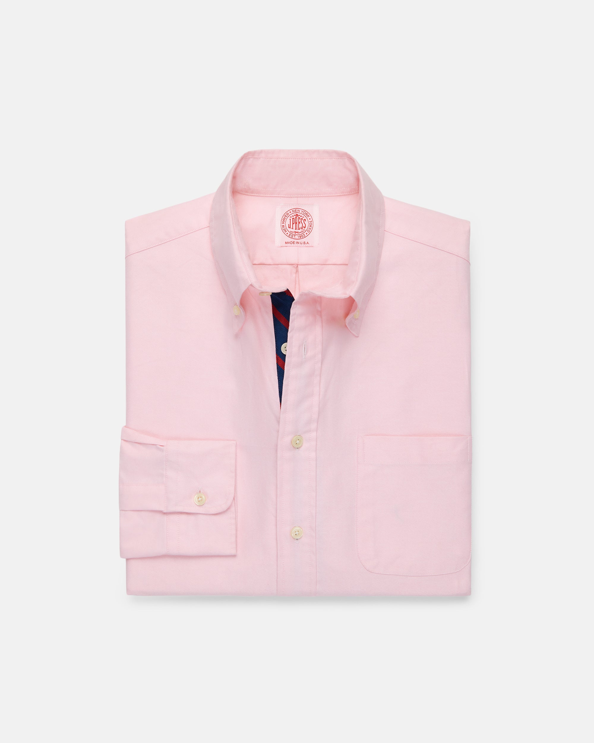 Made-in-USA Pink with Bar Stripe Placket Oxford Cloth Sport Shirt - Regular Fit