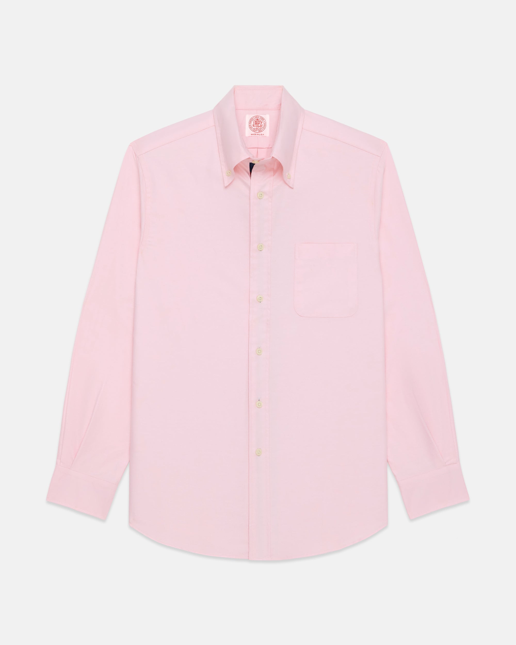 Made-in-USA Pink with Bar Stripe Placket Oxford Cloth Sport Shirt - Regular Fit