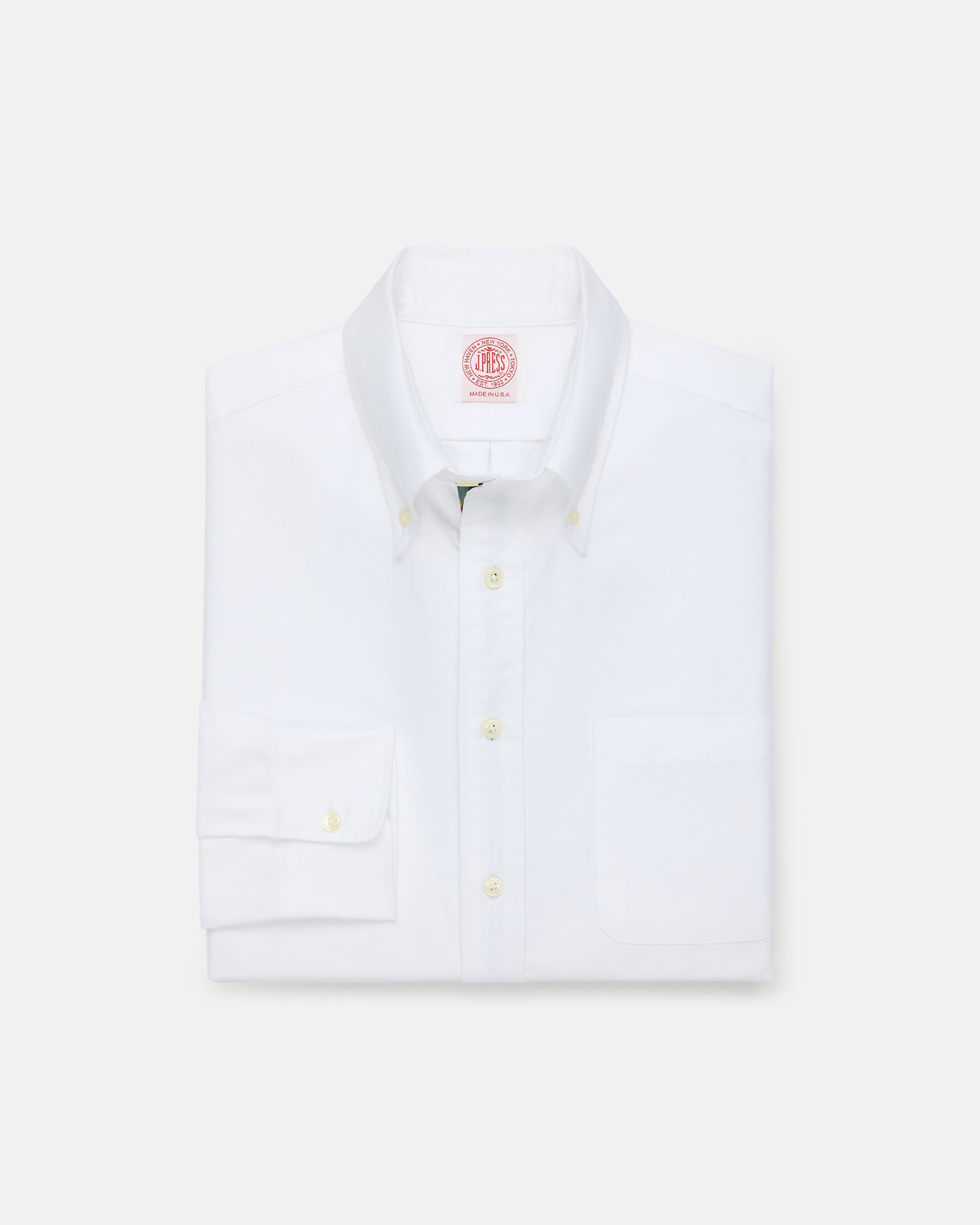 Made-in-USA White with Argyll & Sutherland Placket Oxford Cloth Sport Shirt - Regular Fit