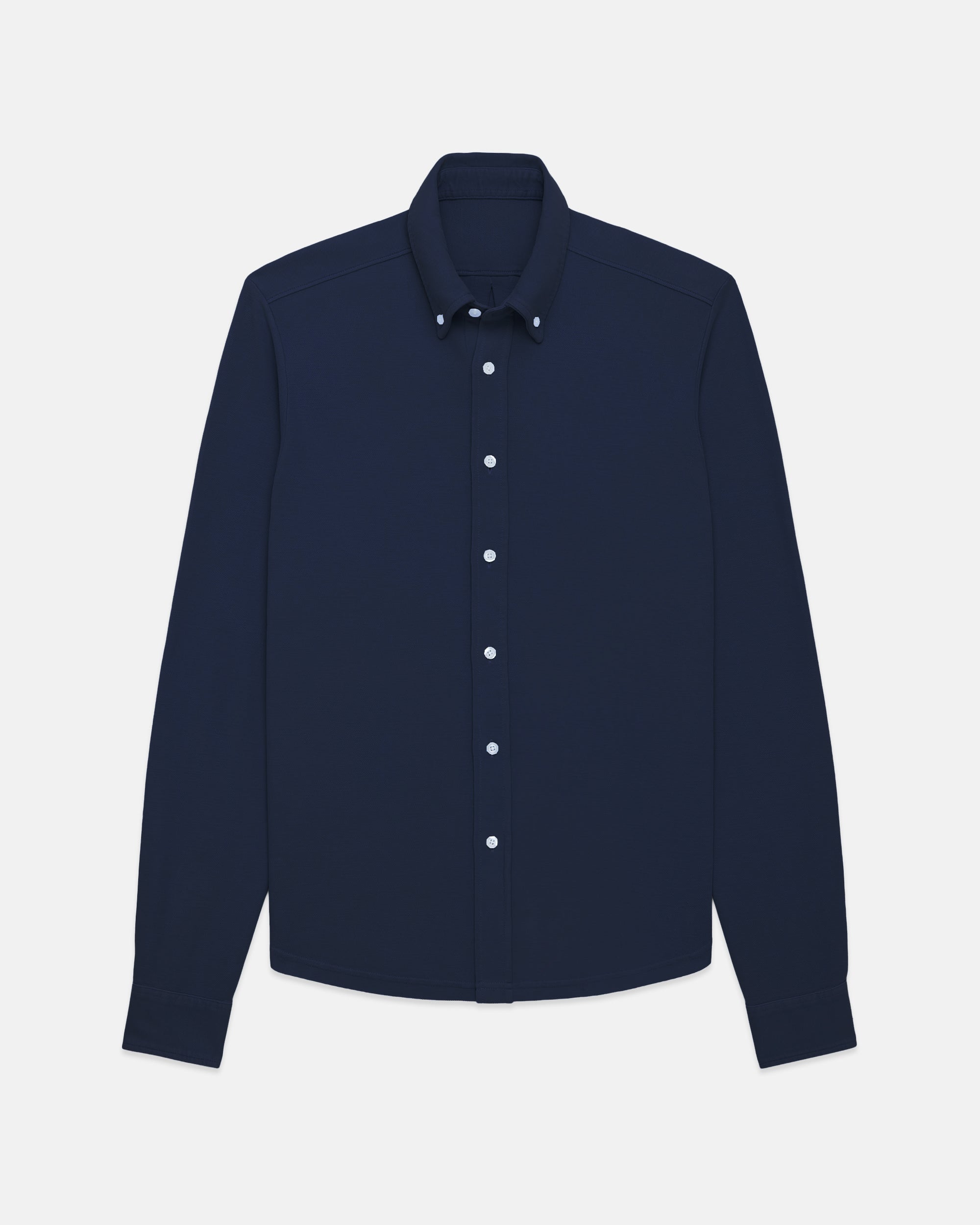 Navy Pique Button Down Shirt