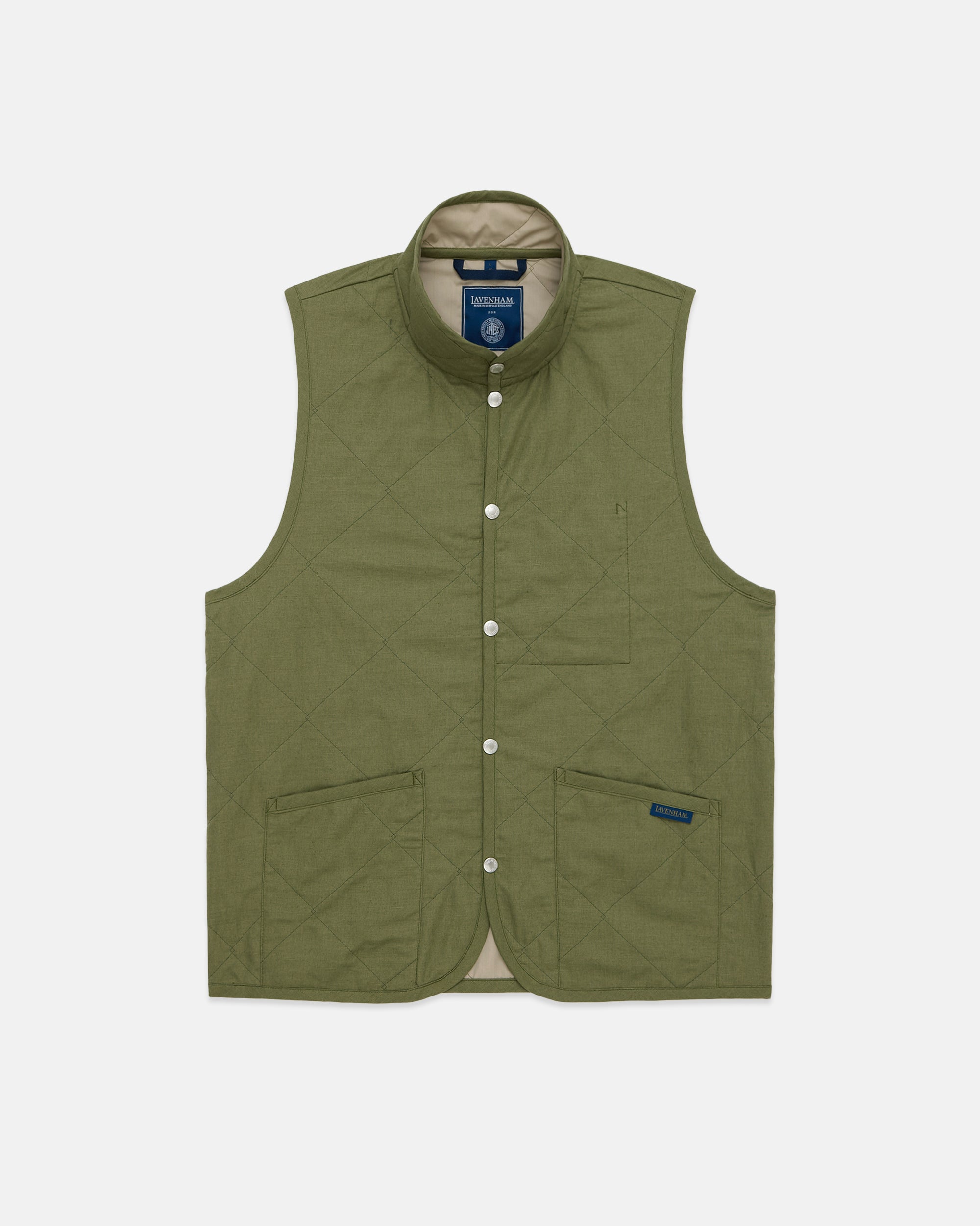 Made-in-England Lavenham Khaki Mickfield Linen/Cotton Quilted Gilet