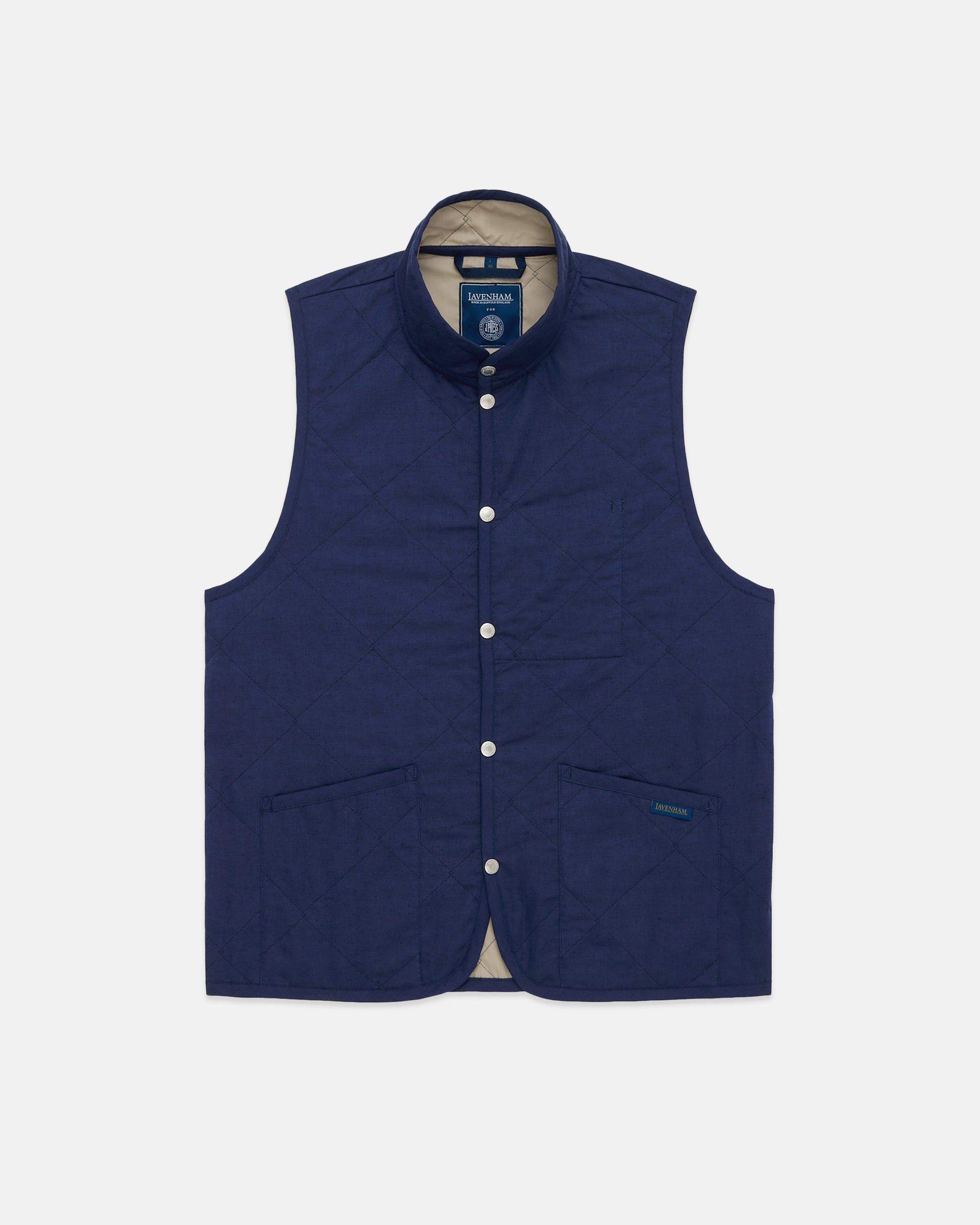 Made-in-England Lavenham Navy Mickfield Linen/Cotton Quilted Gilet