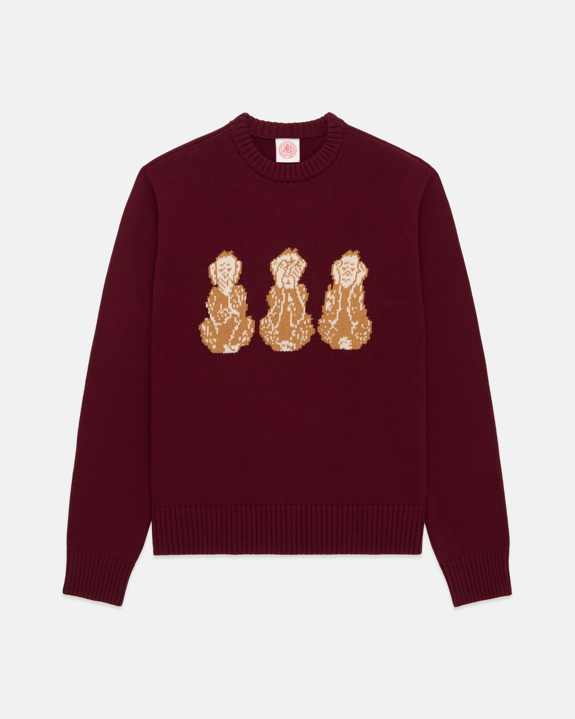 Three Wise Monkeys Intarsia Knit Cotton Sweater