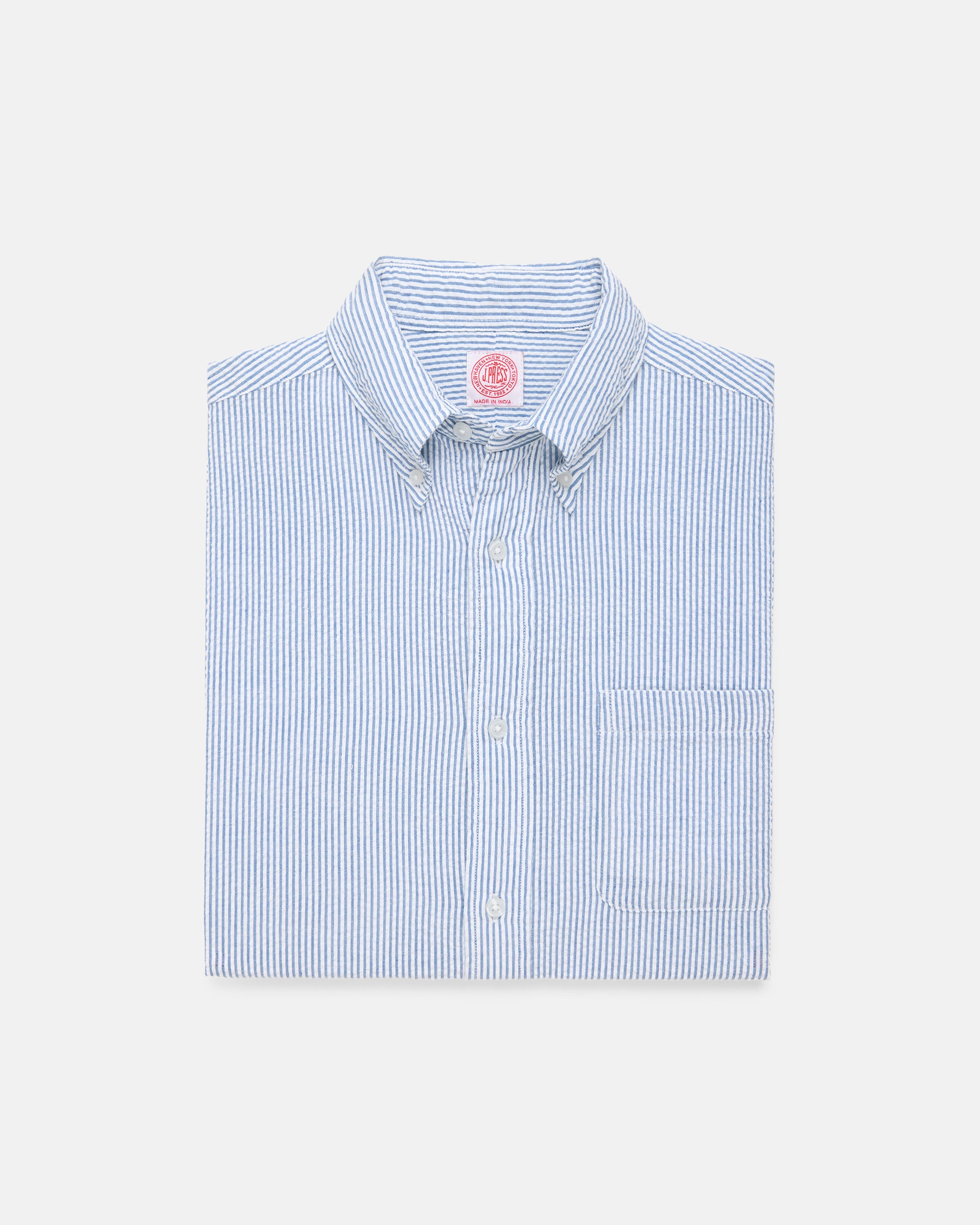 Blue & White Seersucker Short Sleeve Shirt - Classic Fit