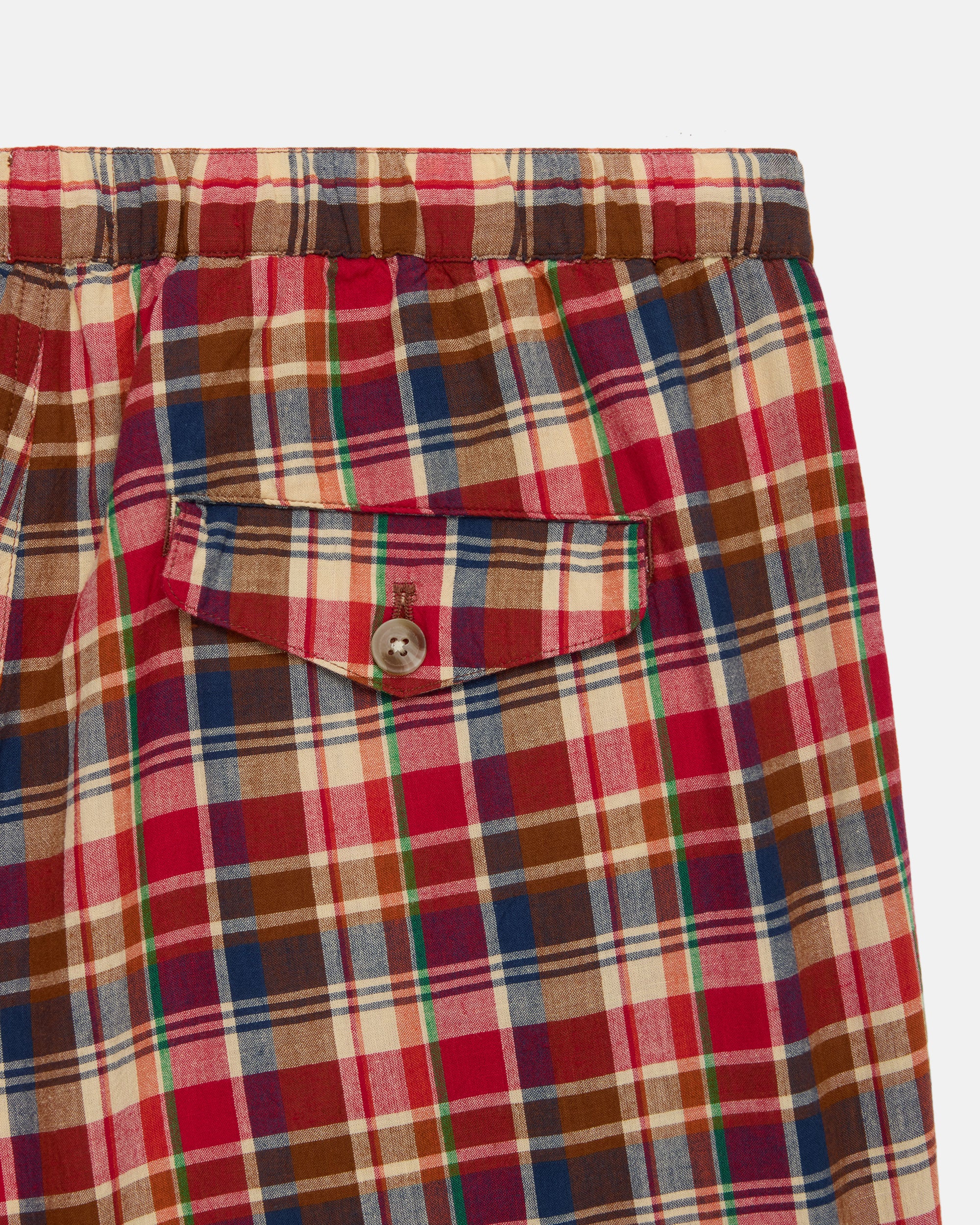 Red, Navy & Tan Authentic Madras Swim Trunks