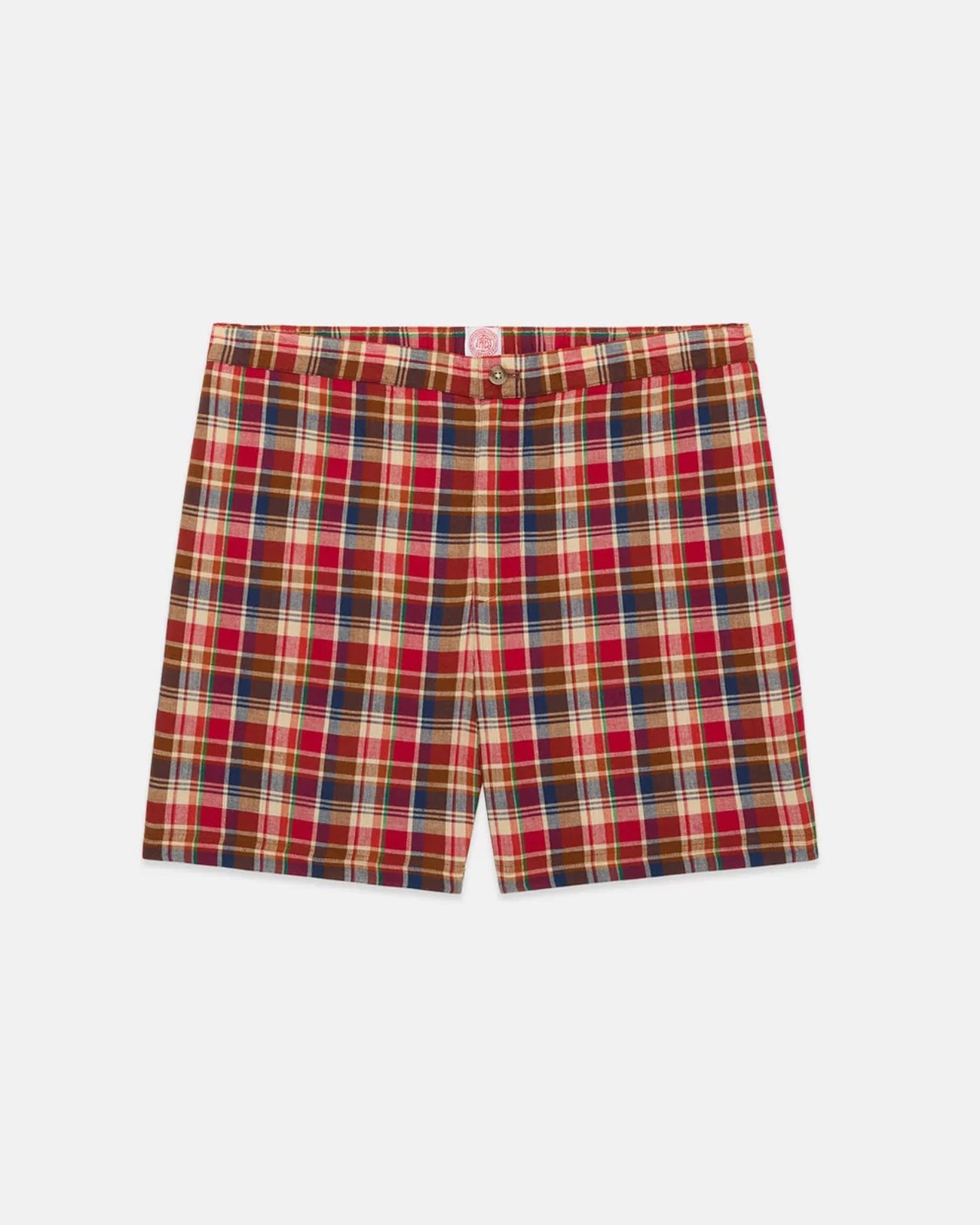 Red, Navy & Tan Authentic Madras Swim Trunks
