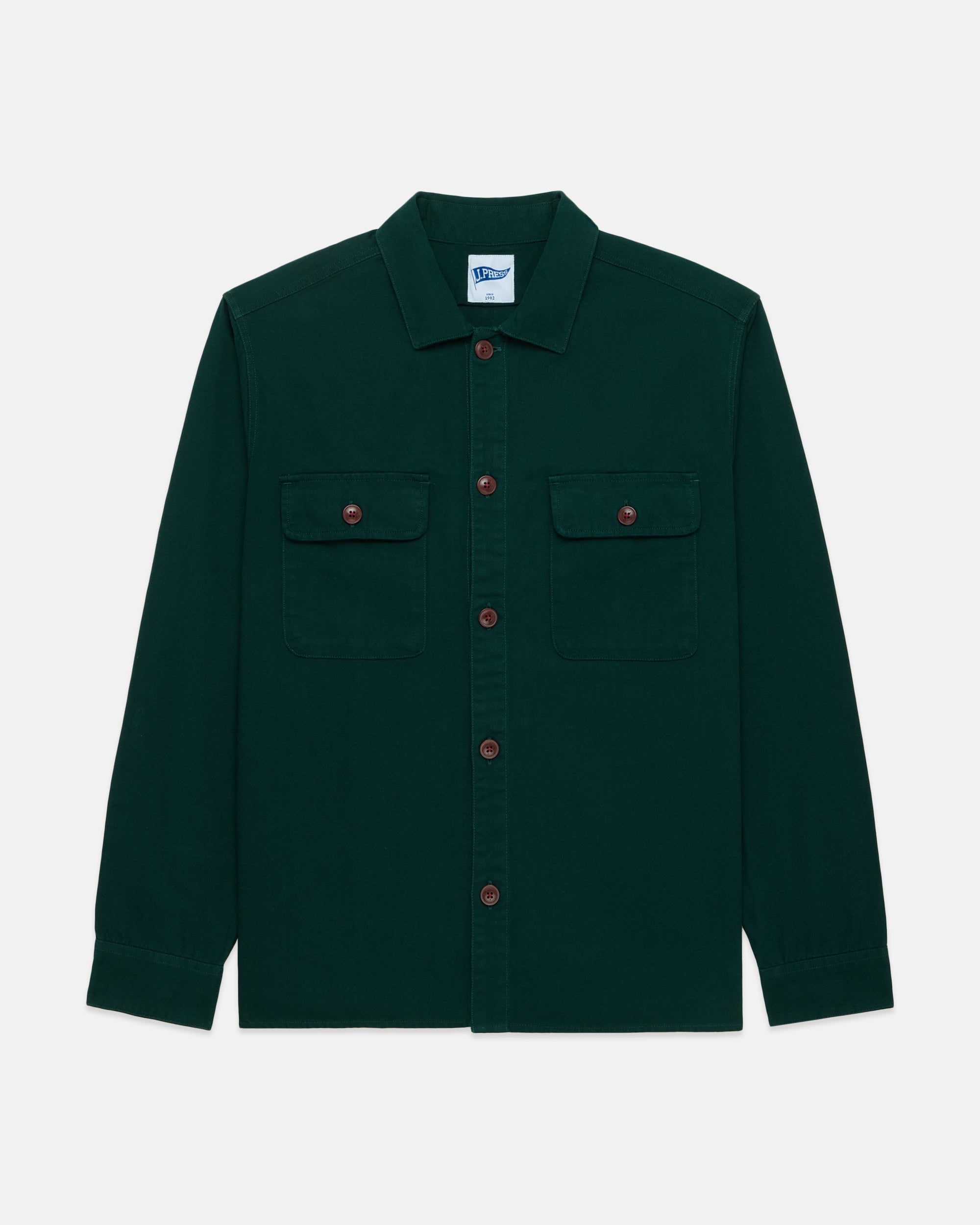 Dark Green Cotton Canvas Overshirt - Trim Fit