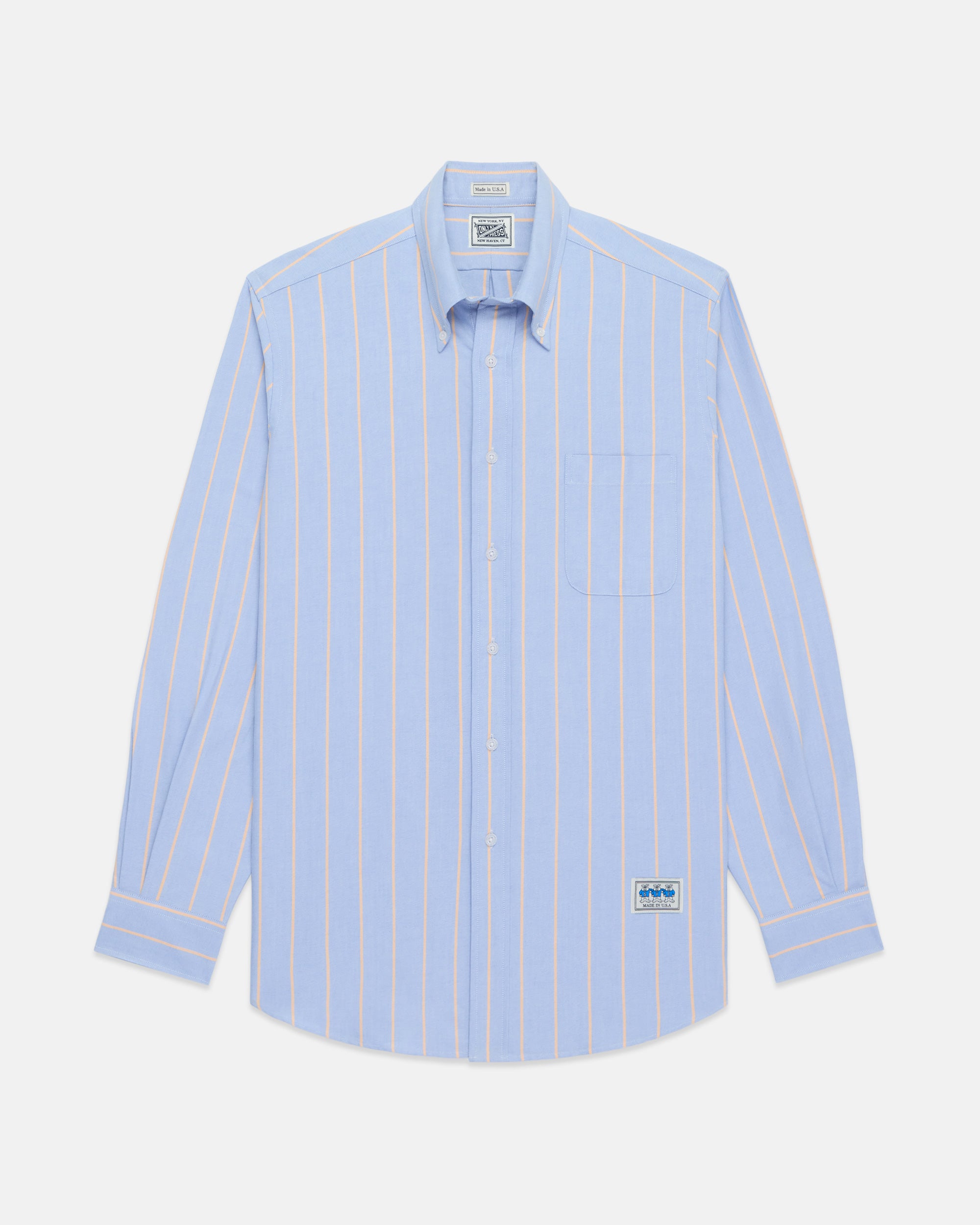 J. Press x Only NY Made-in-USA Blue & Orange Stripe Oxford Cloth Sport Shirt