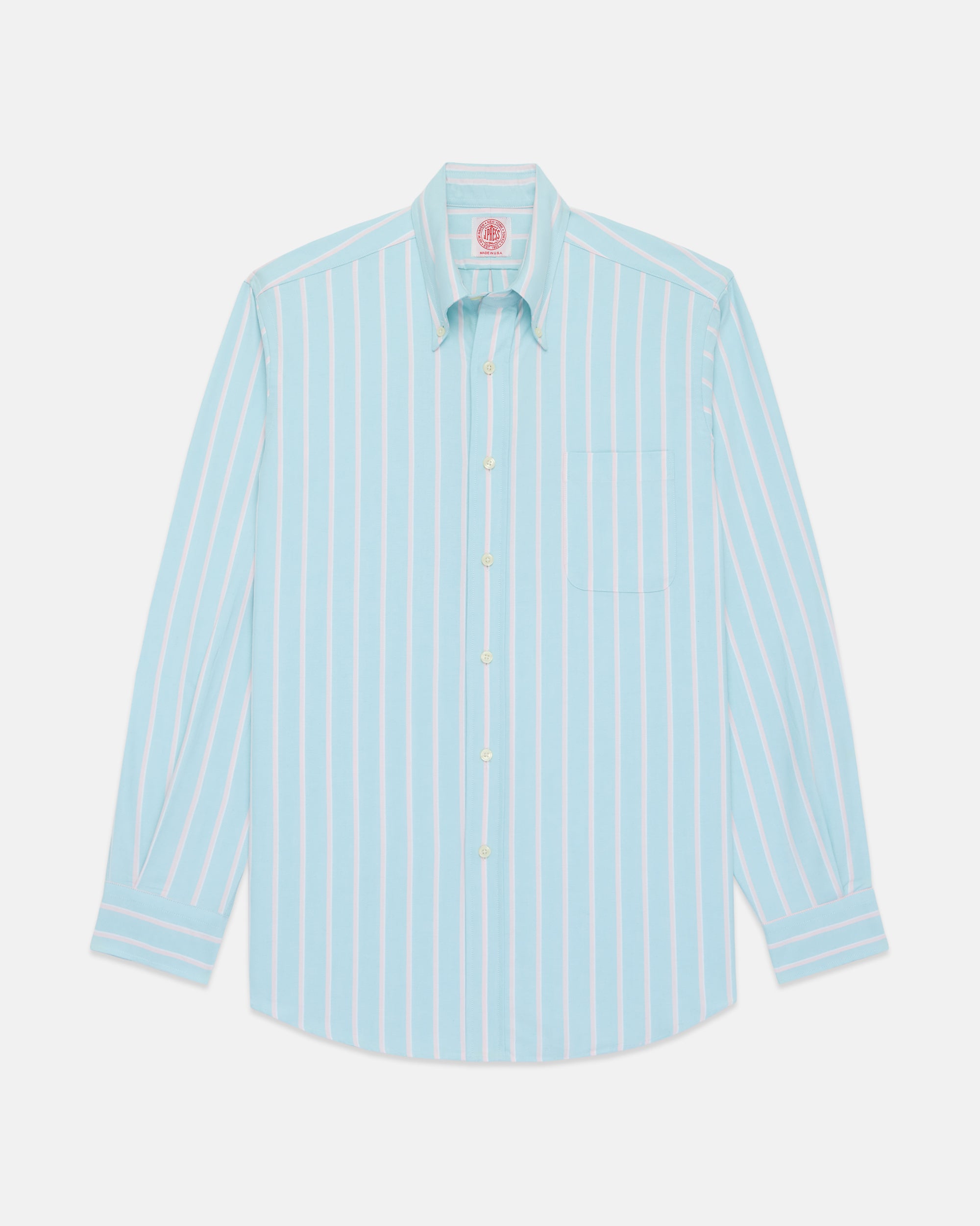 Made-in-USA Teal & Pink Stripe Oxford Cloth Sport Shirt - Classic Fit