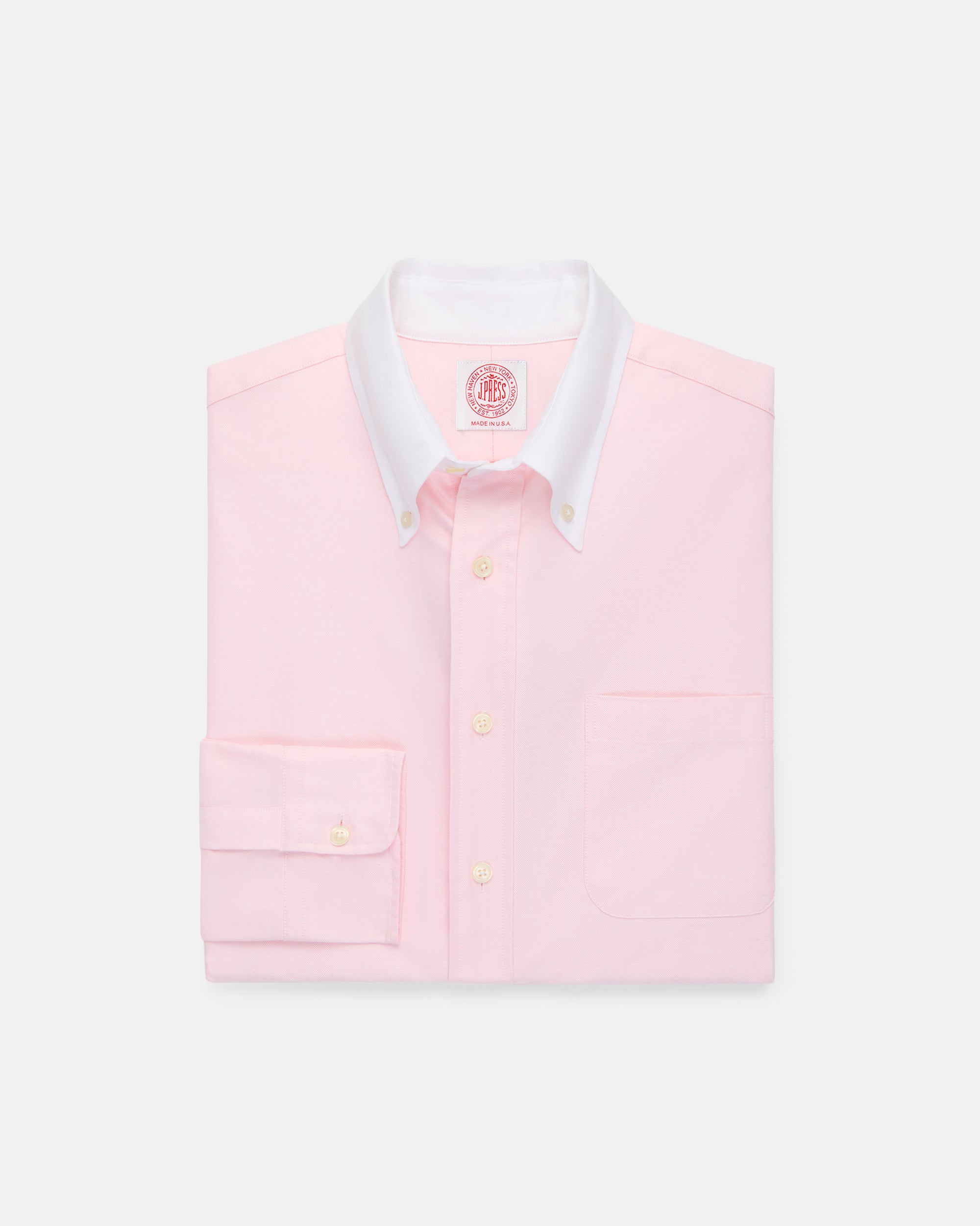 Made-in-USA Pink Contrast Collar Oxford Cloth Sport Shirt - Regular Fit