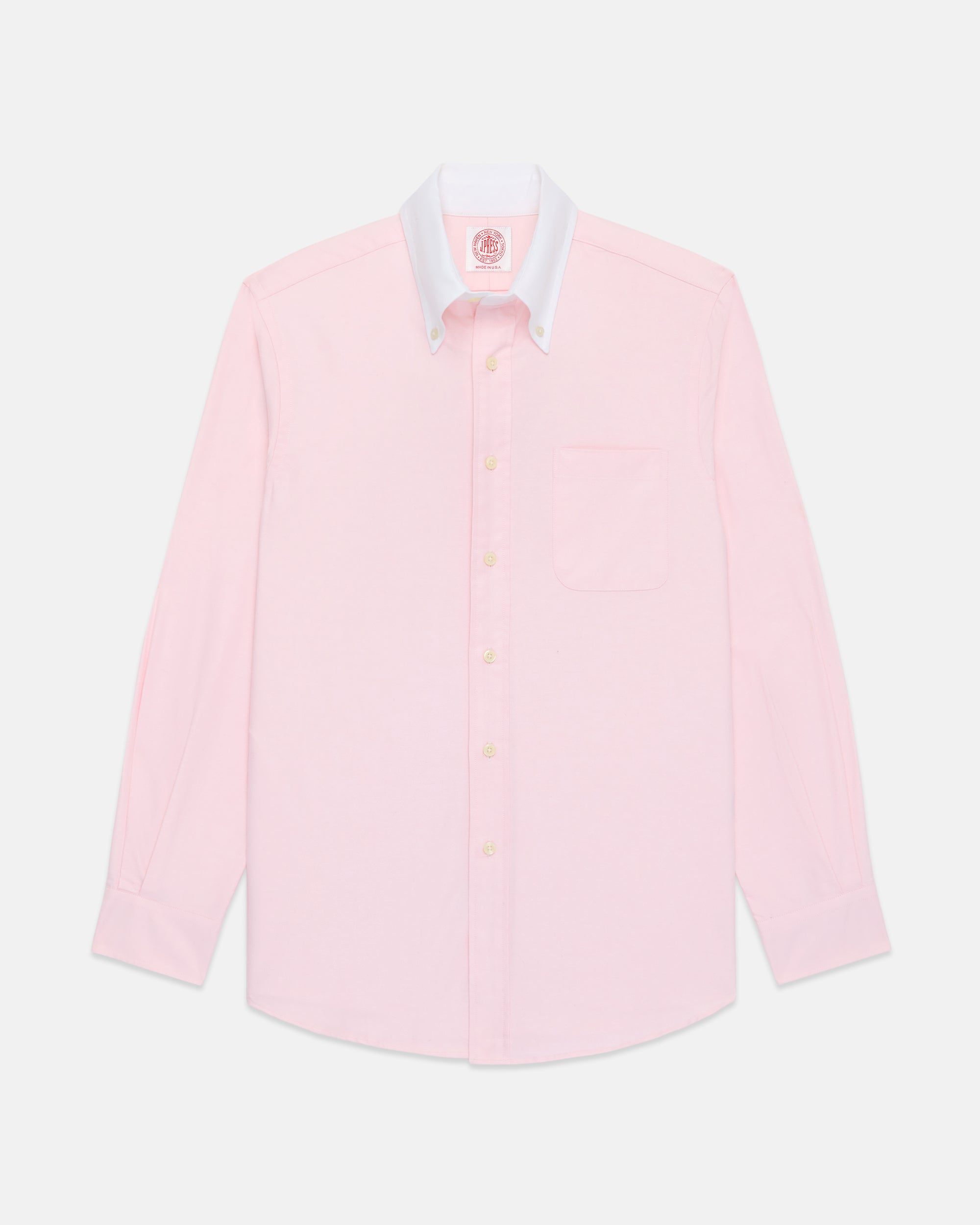 Made-in-USA Pink Contrast Collar Oxford Cloth Sport Shirt - Regular Fit