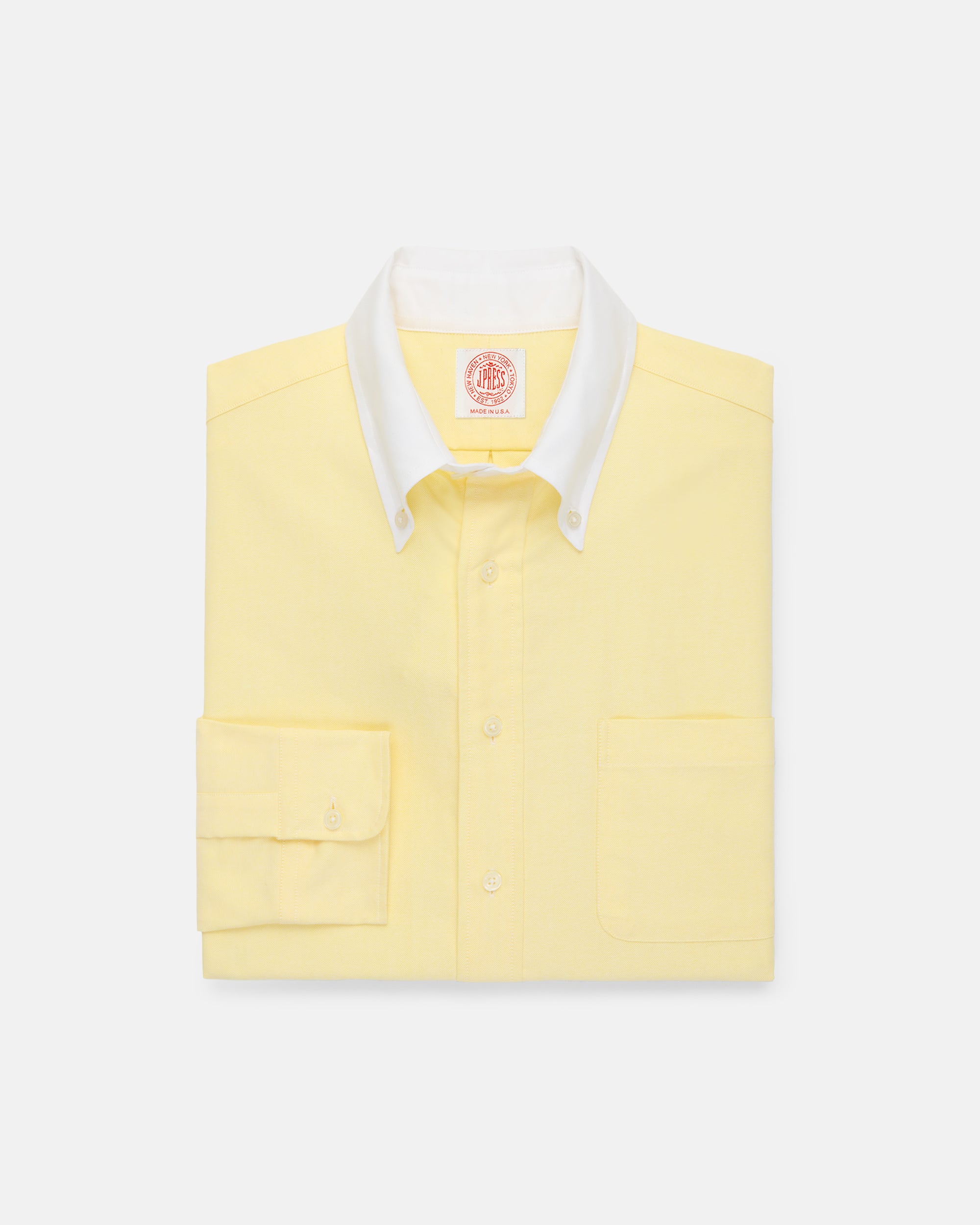 Made-in-USA Yellow Contrast Collar Oxford Cloth Sport Shirt - Regular Fit