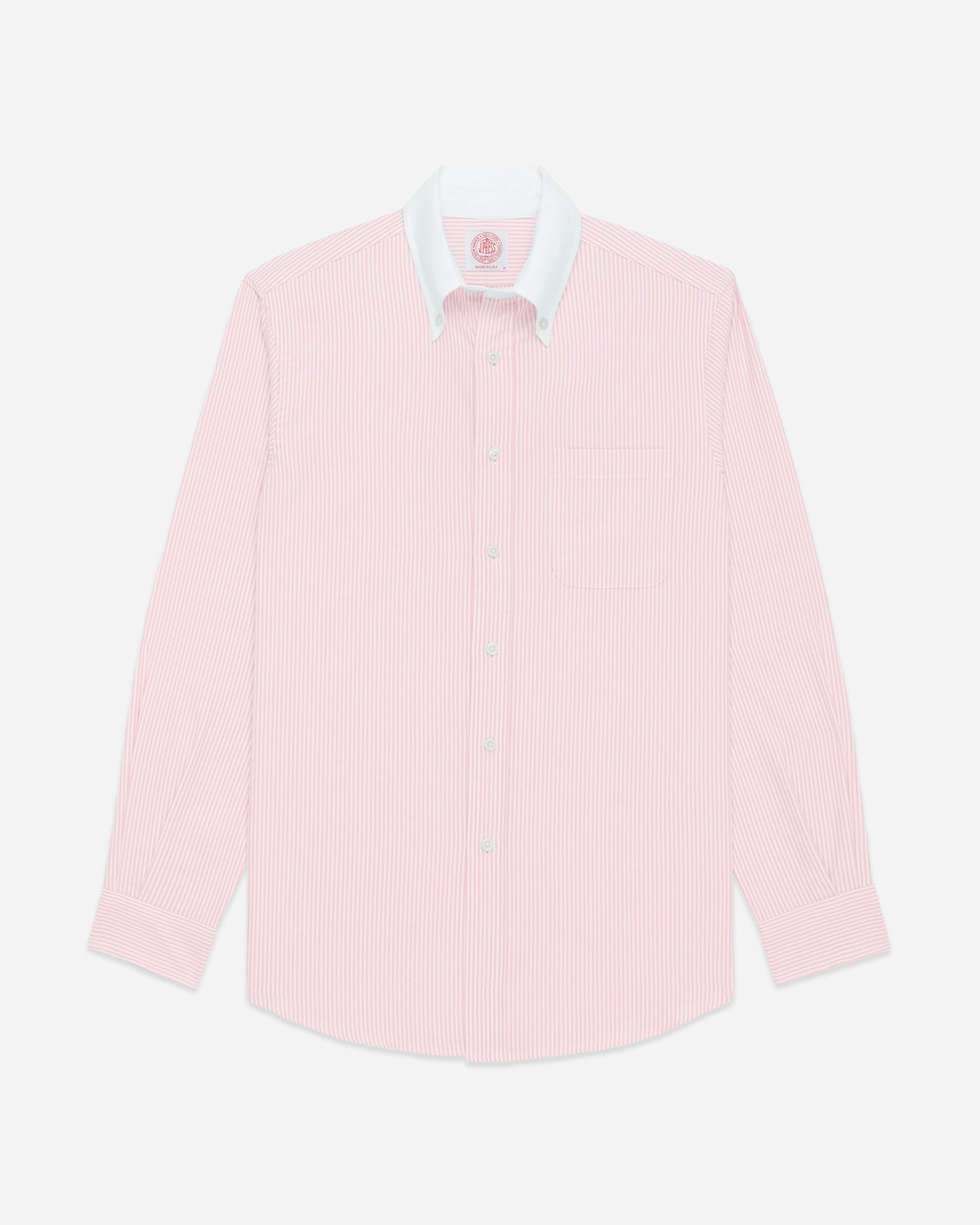 Made-in-USA Pink Stripe Contrast Collar Oxford Cloth Sport Shirt - Regular Fit