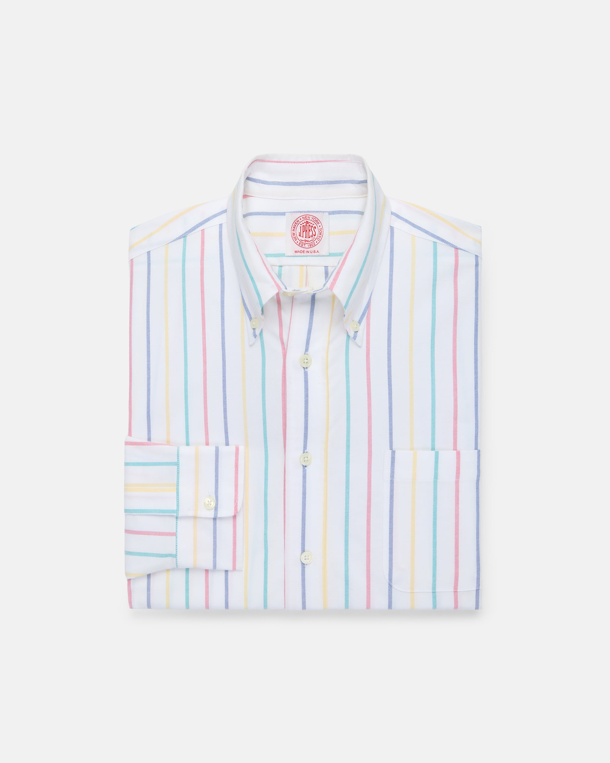 Made-in-USA White with Multi Stripes Oxford Cloth Sport Shirt - Classic Fit