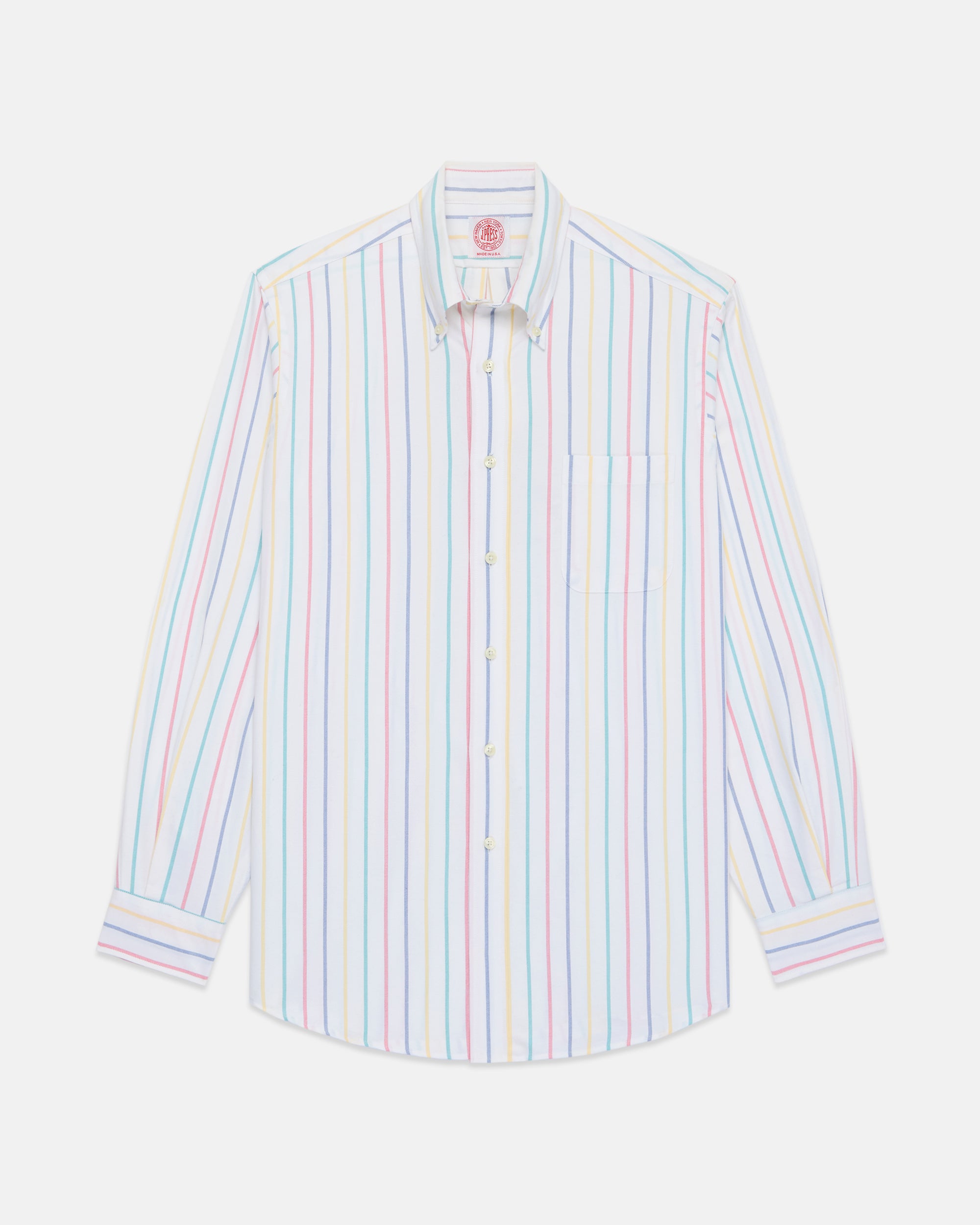 Made-in-USA White with Multi Stripes Oxford Cloth Sport Shirt - Classic Fit