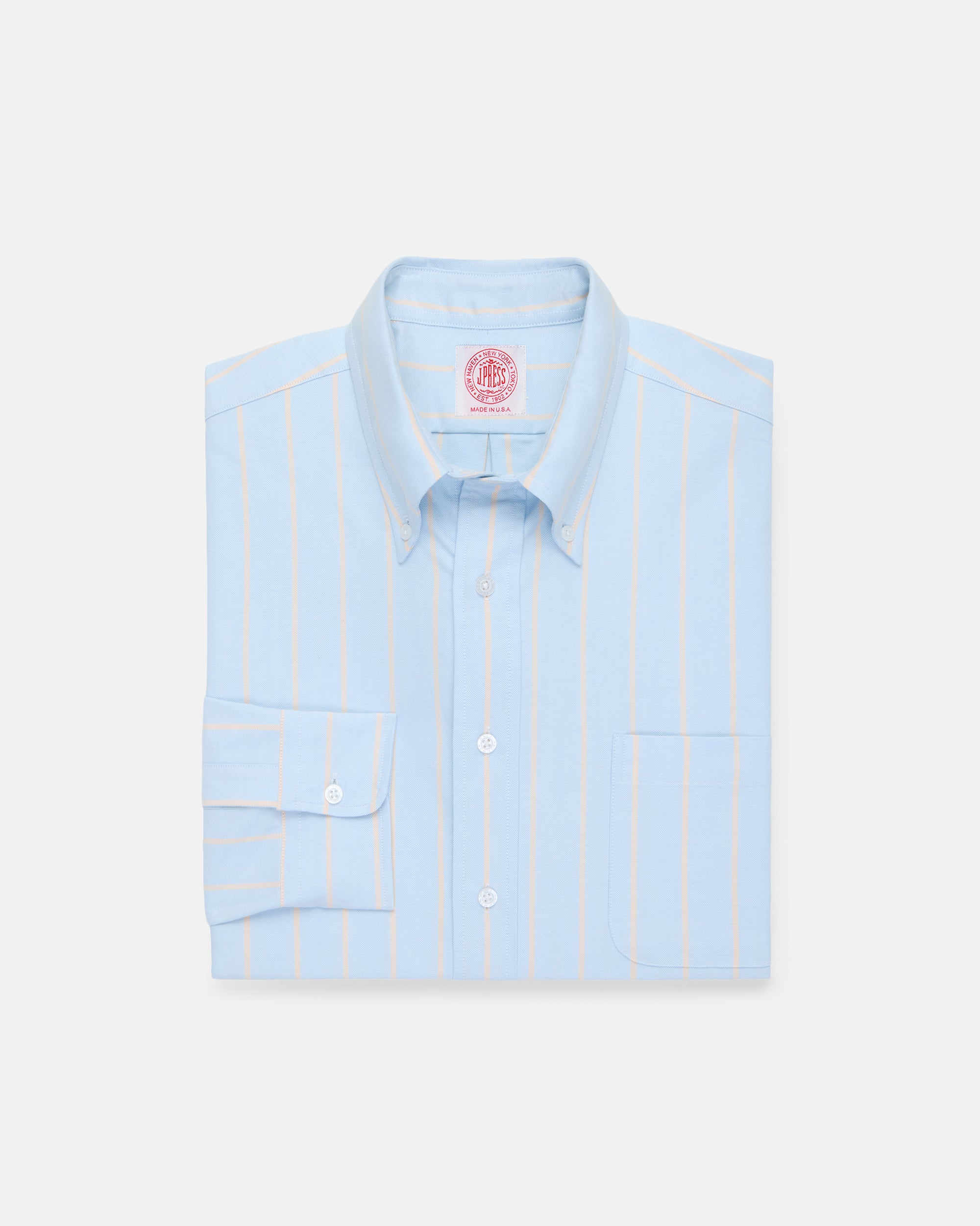 Made-in-USA Light Blue with Orange Stripe Oxford Cloth Sport Shirt - Classic Fit