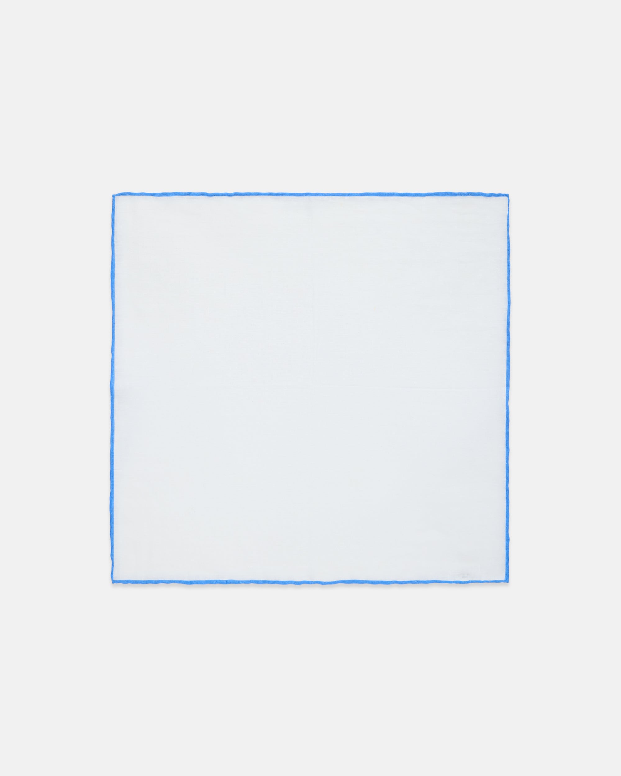 Made-in-Italy White with Light Blue Edge Linen Pocket Square