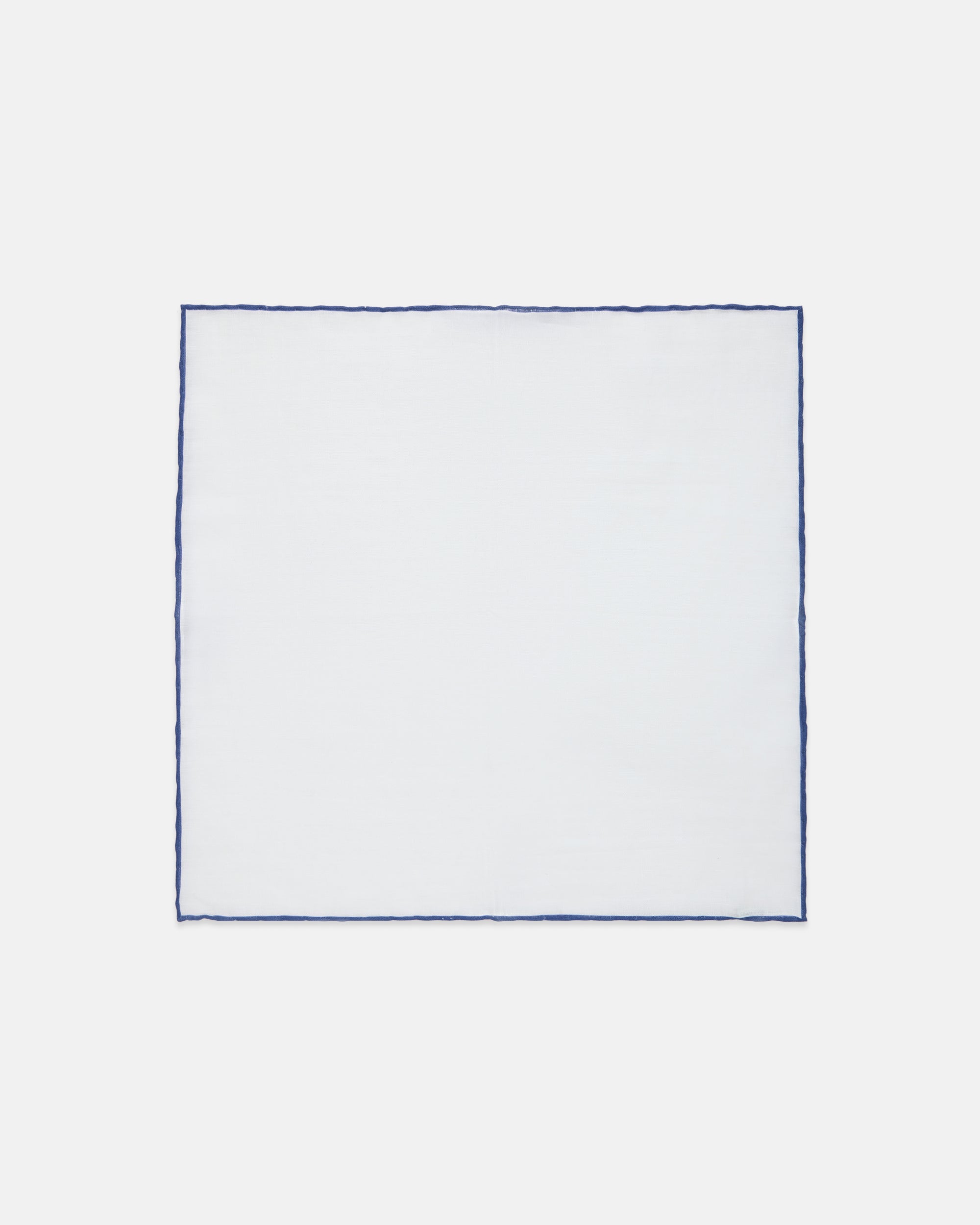 Made-in-Italy White with Navy Edge Linen Pocket Square