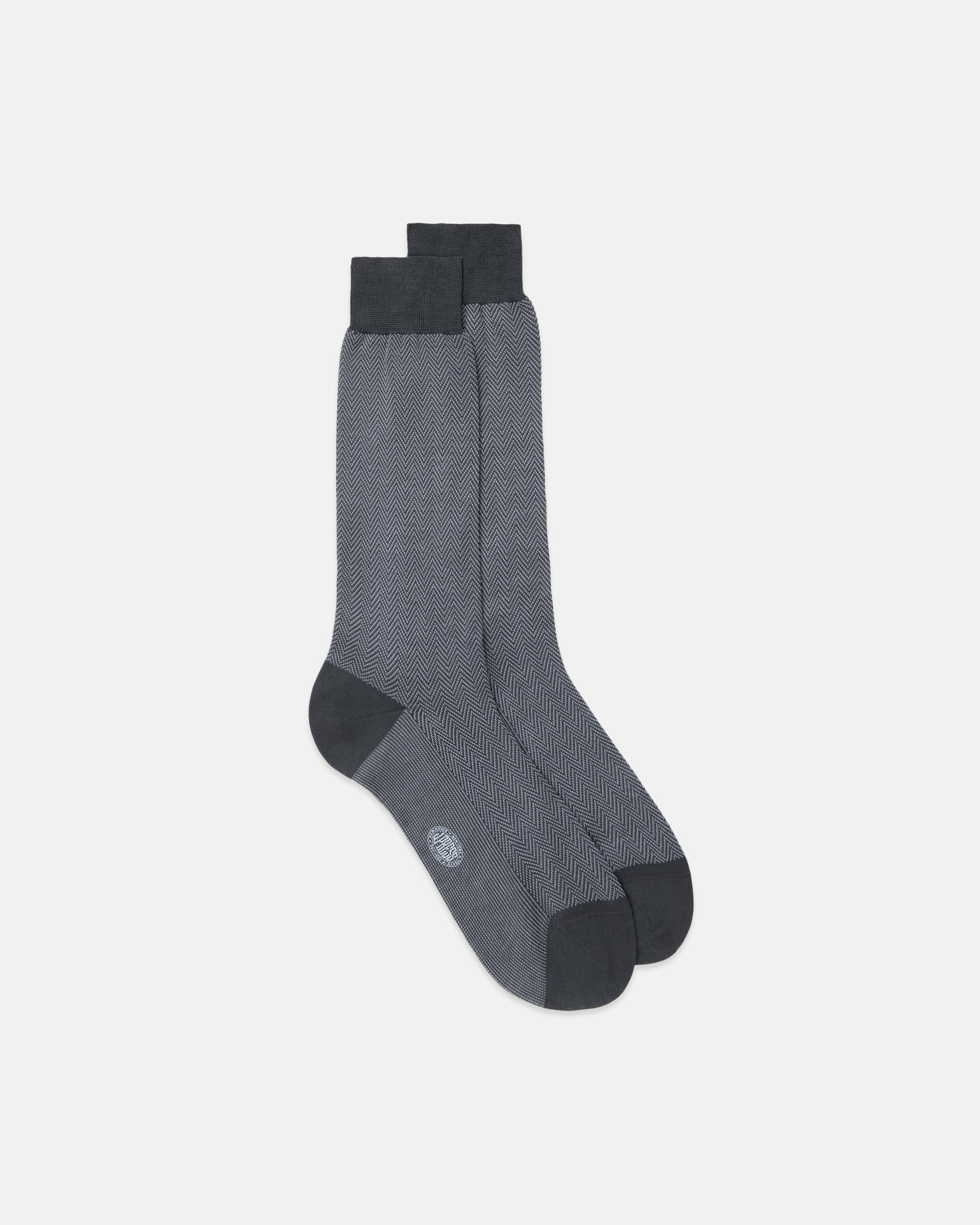 Made-in-Italy Grey Herringbone Cotton Mid-Calf Socks