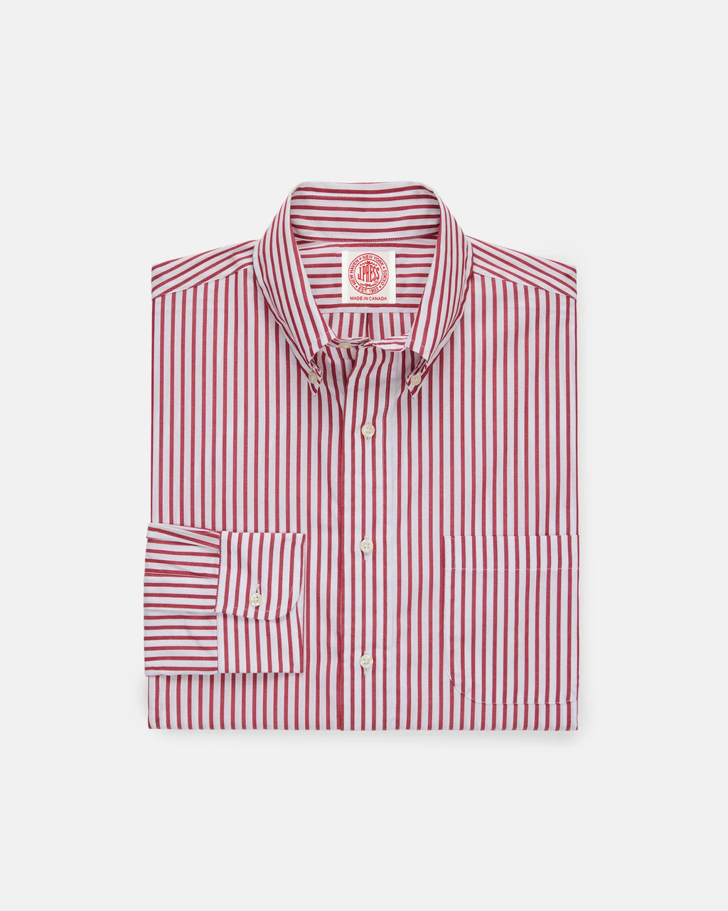 Made-in-Canada Dark Red Butcher Stripe Button Down Shirt 16.5 x 32