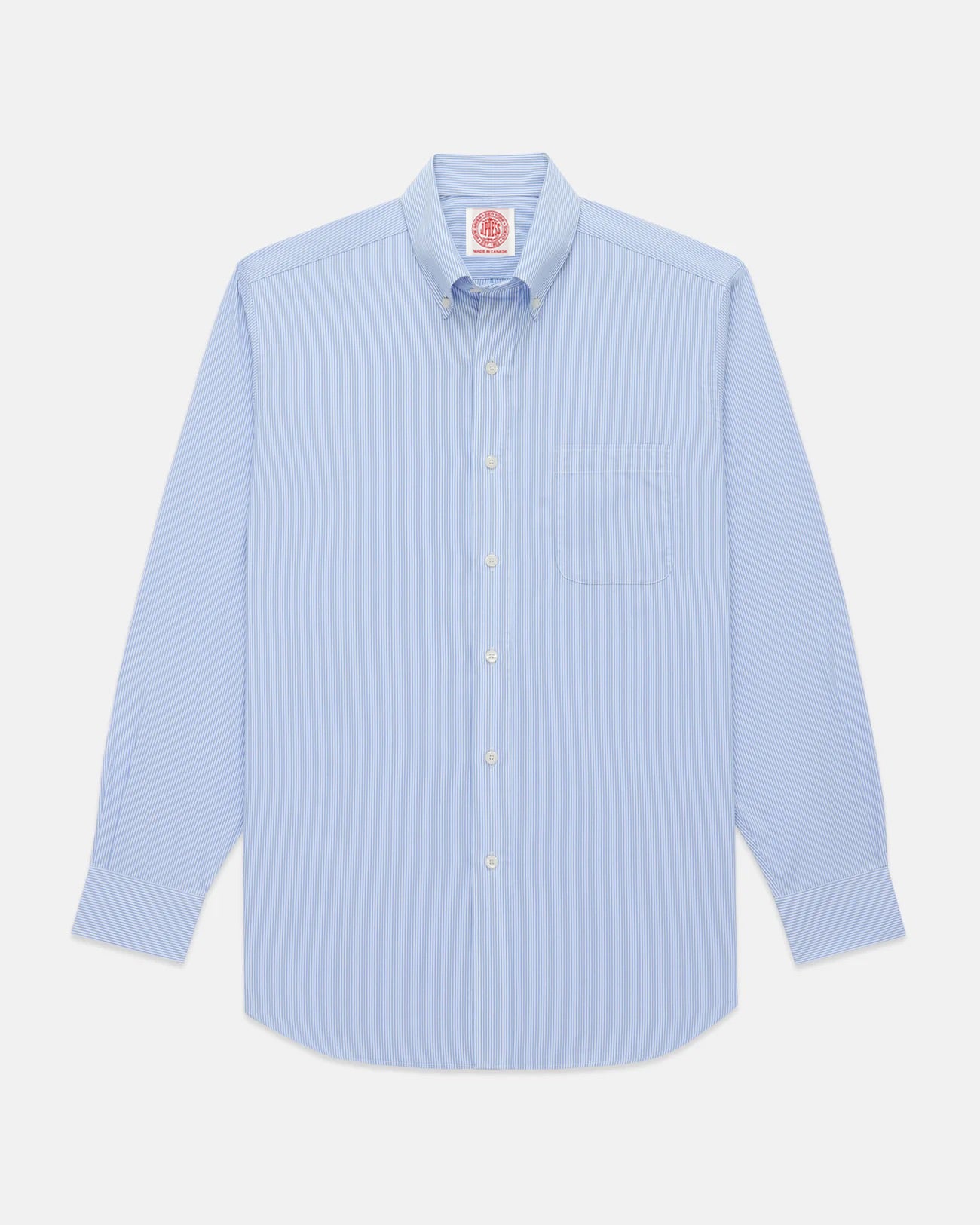 Made-in-Canada Medium Blue Hairline Stripe Button Down Shirt - Classic Fit