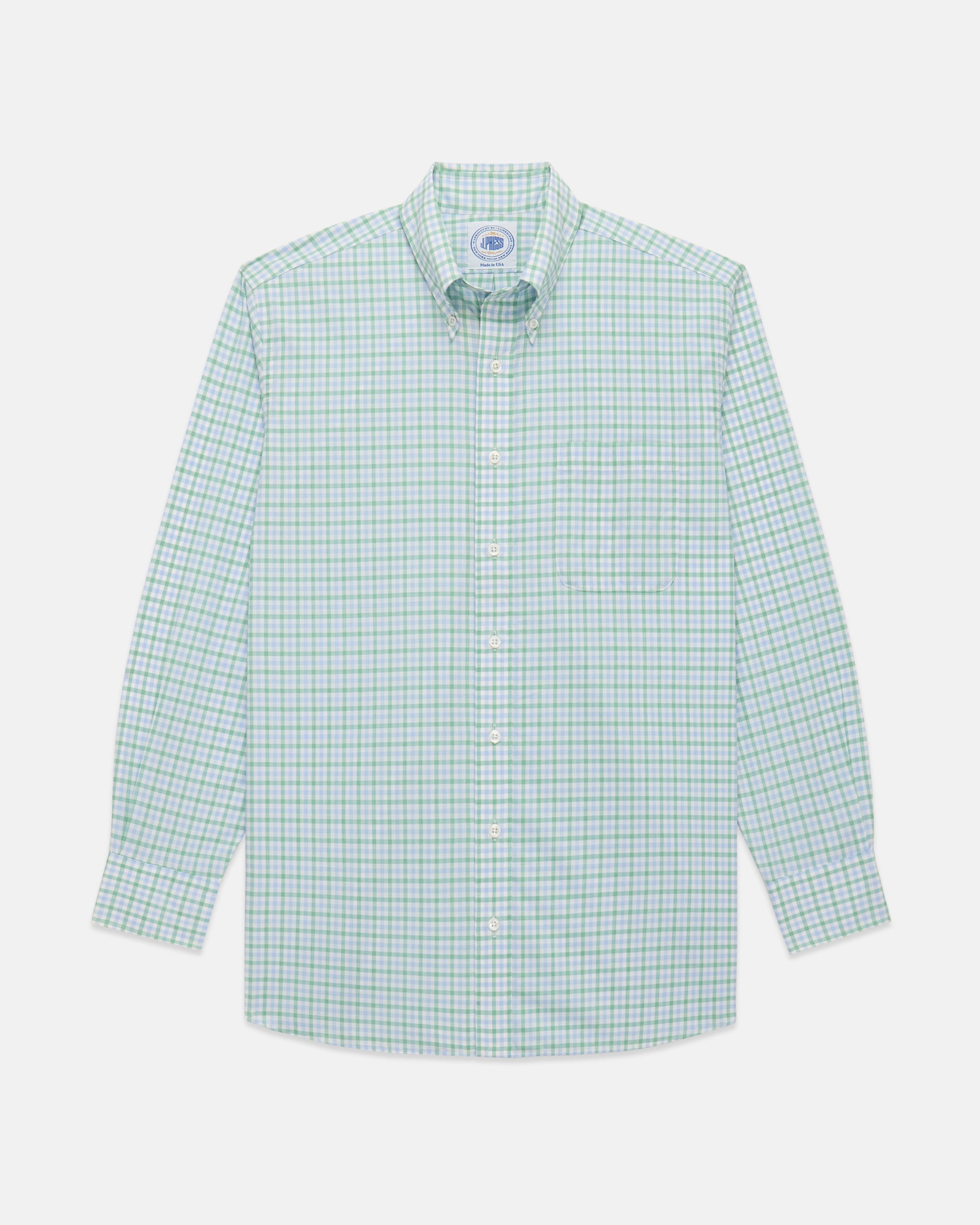 Made-in-USA Thomas Mason Blue and Green Tattersall Button Down Shirt - Classic Fit