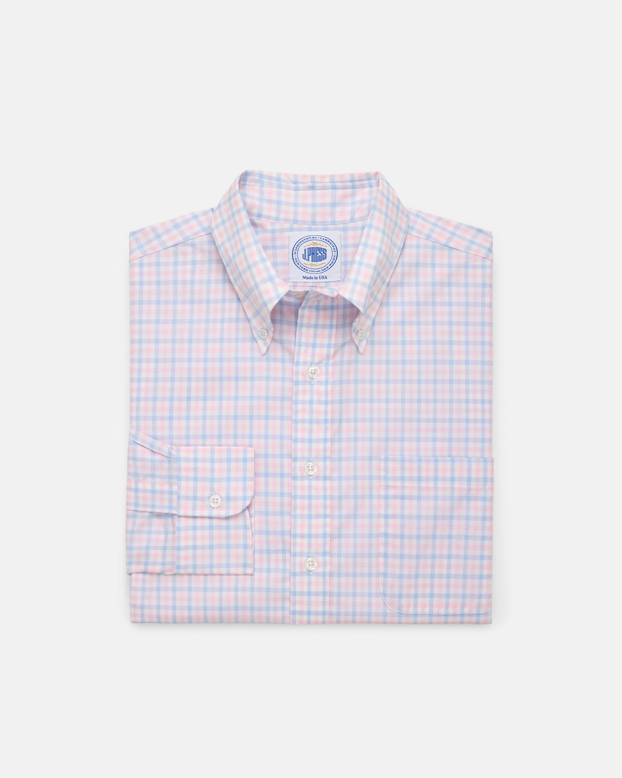 Made-in-USA Thomas Mason Blue & Pink Check Button Down Shirt - Classic Fit