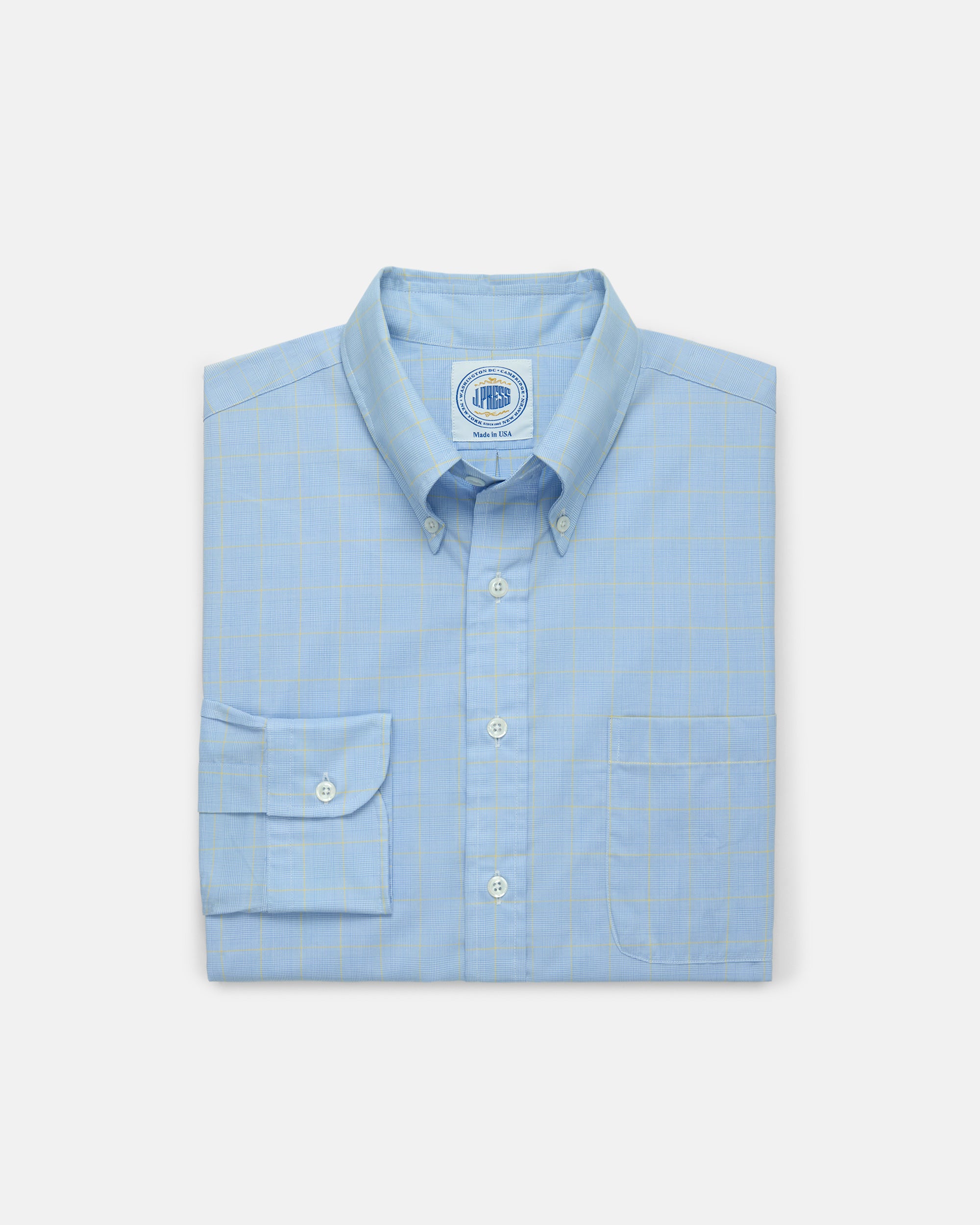 Made-in-USA Thomas Mason Blue & Yellow Glen Plaid Button Down Shirt - Classic Fit