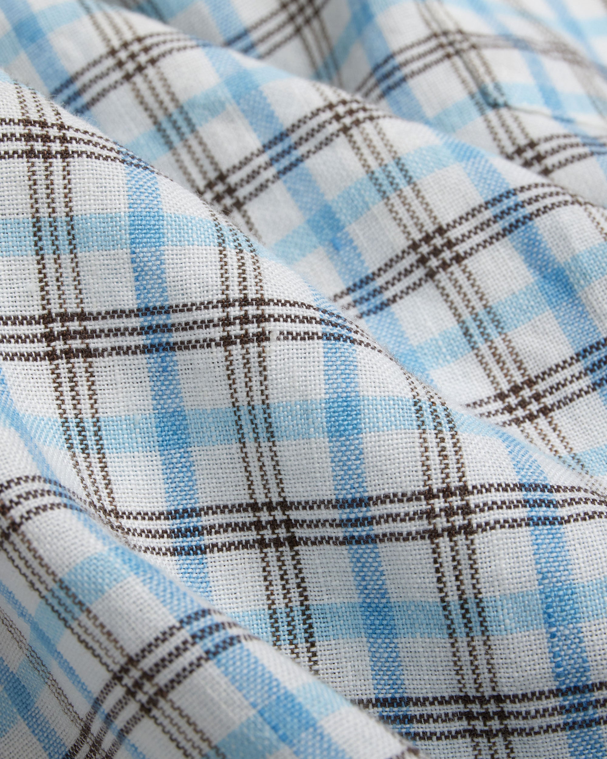 Blue & Brown Plaid Linen/Cotton Sport Shirt - Classic Fit