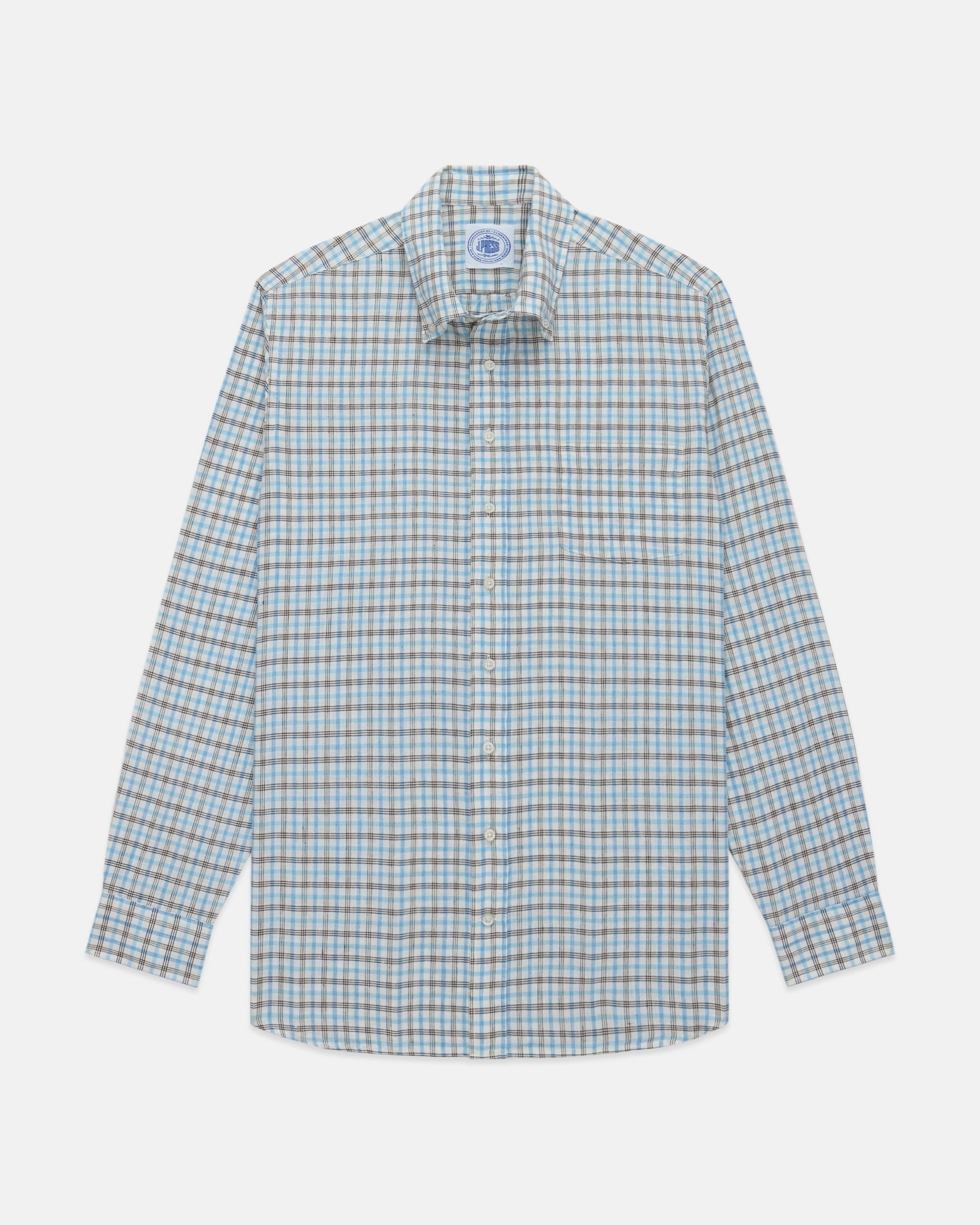 Blue & Brown Plaid Linen/Cotton Sport Shirt - Classic Fit