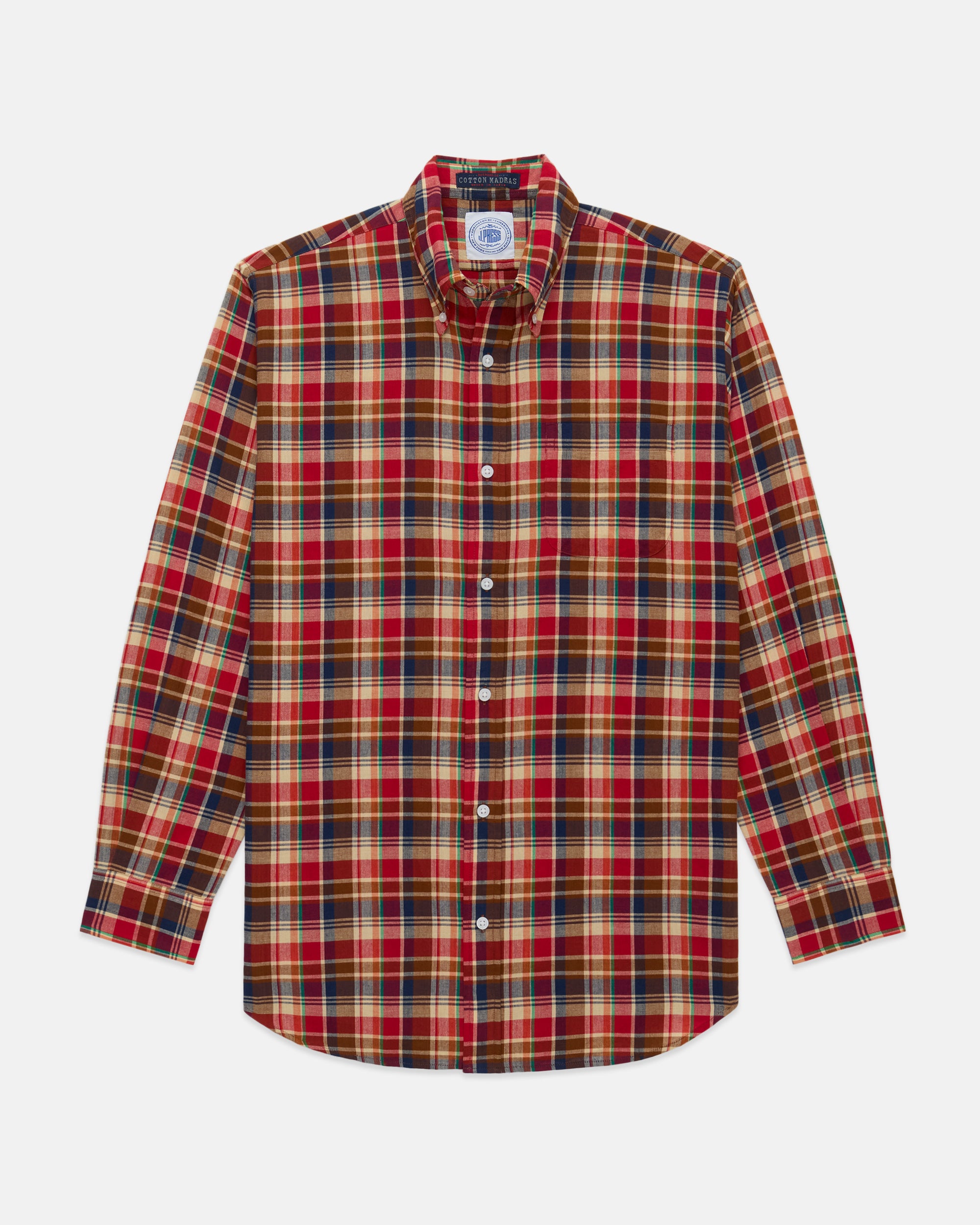 Red, Navy & Tan Madras Button Down Sport Shirt - Classic Fit