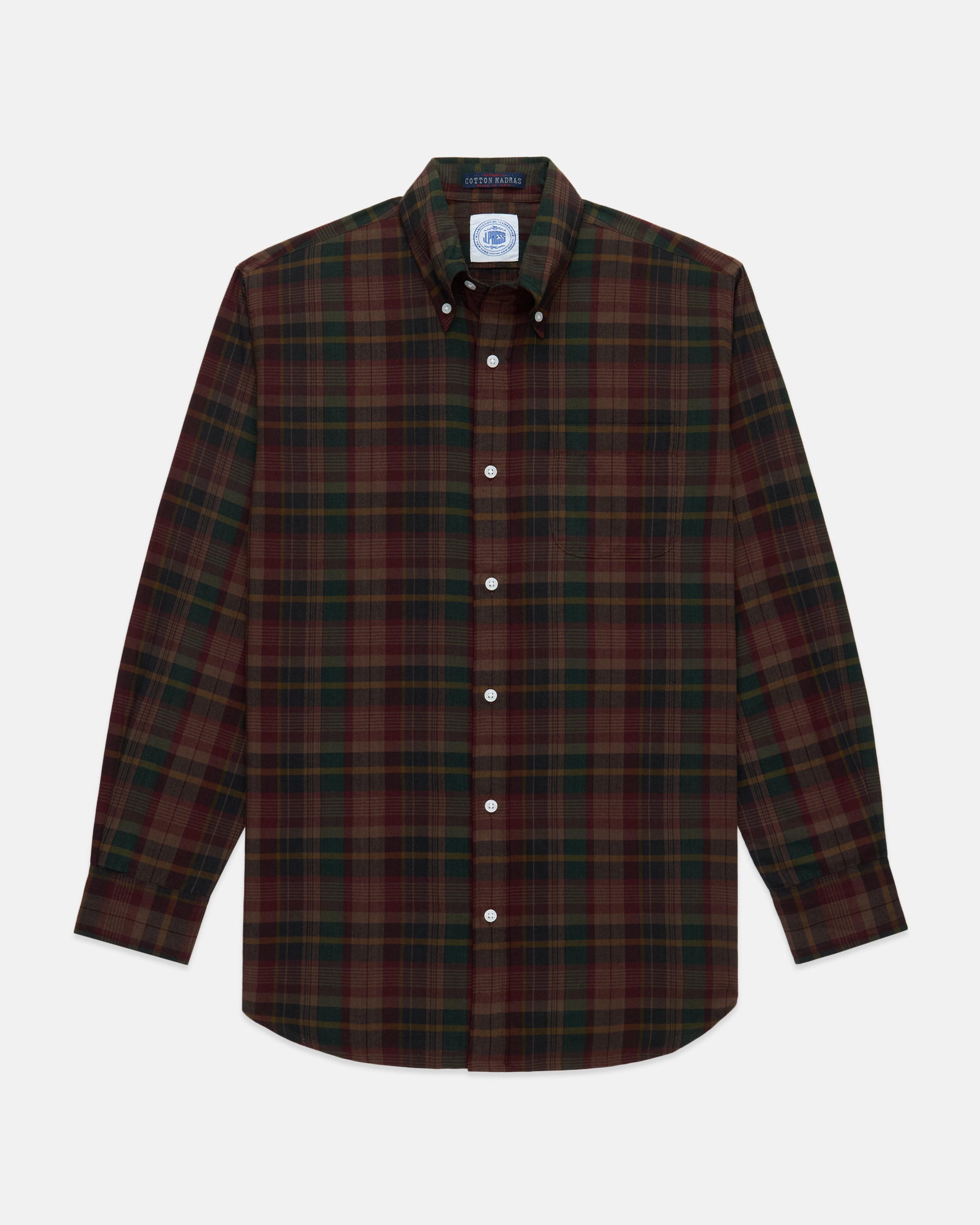 Burgundy, Green & Navy Overdyed Madras Button Down Shirt - Classic Fit