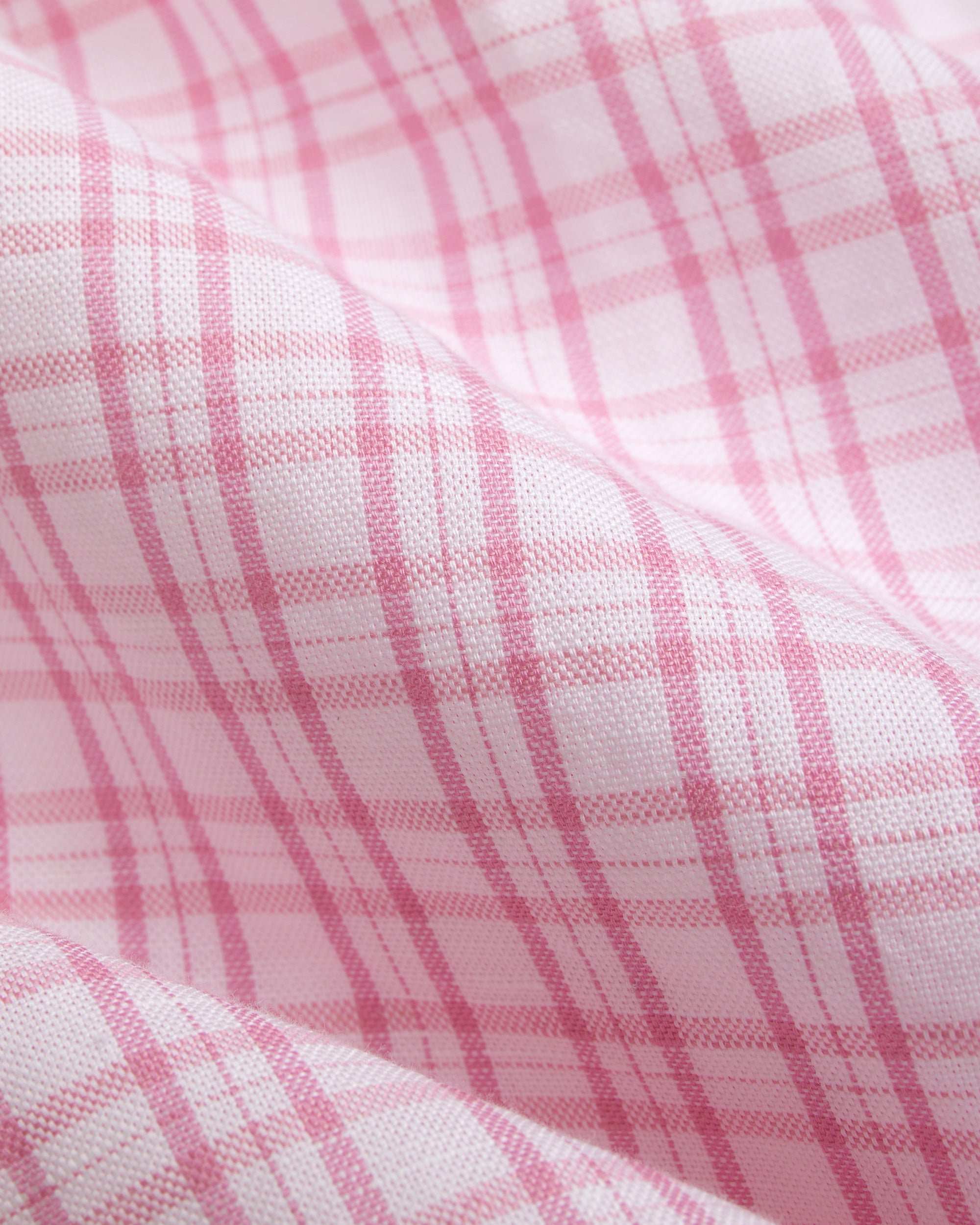 Pink Check Cotton/Linen Short Sleeve Sport Shirt - Classic Fit
