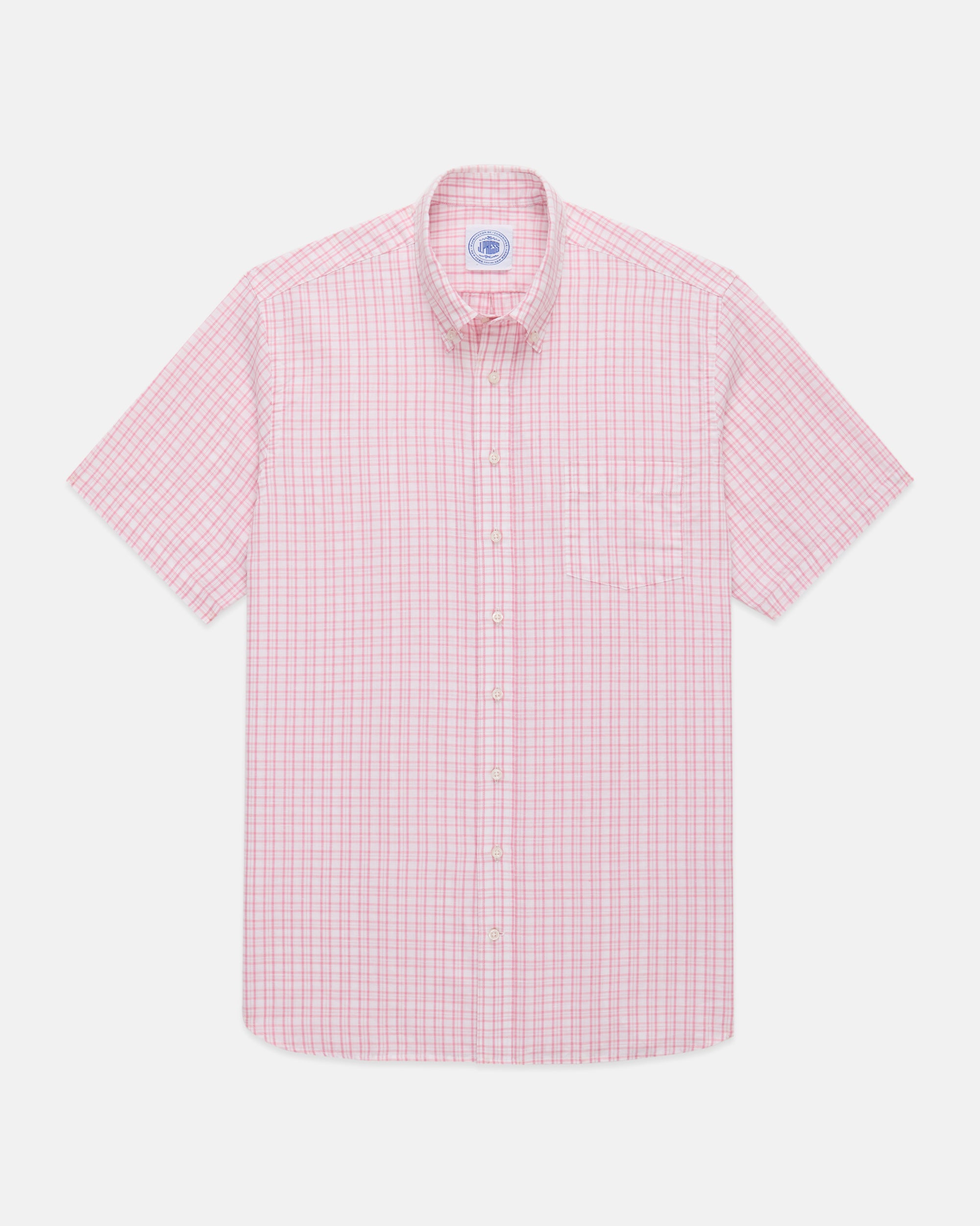 Pink Check Cotton/Linen Short Sleeve Sport Shirt - Classic Fit