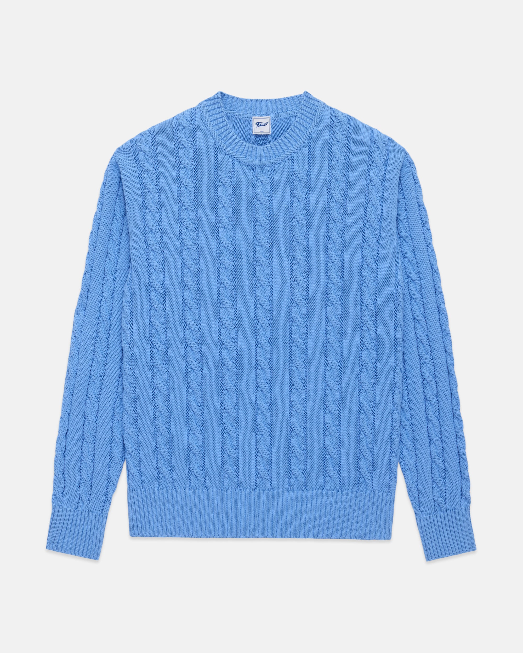 Blue Linen-Cotton Cable Knit Sweater - Trim Fit
