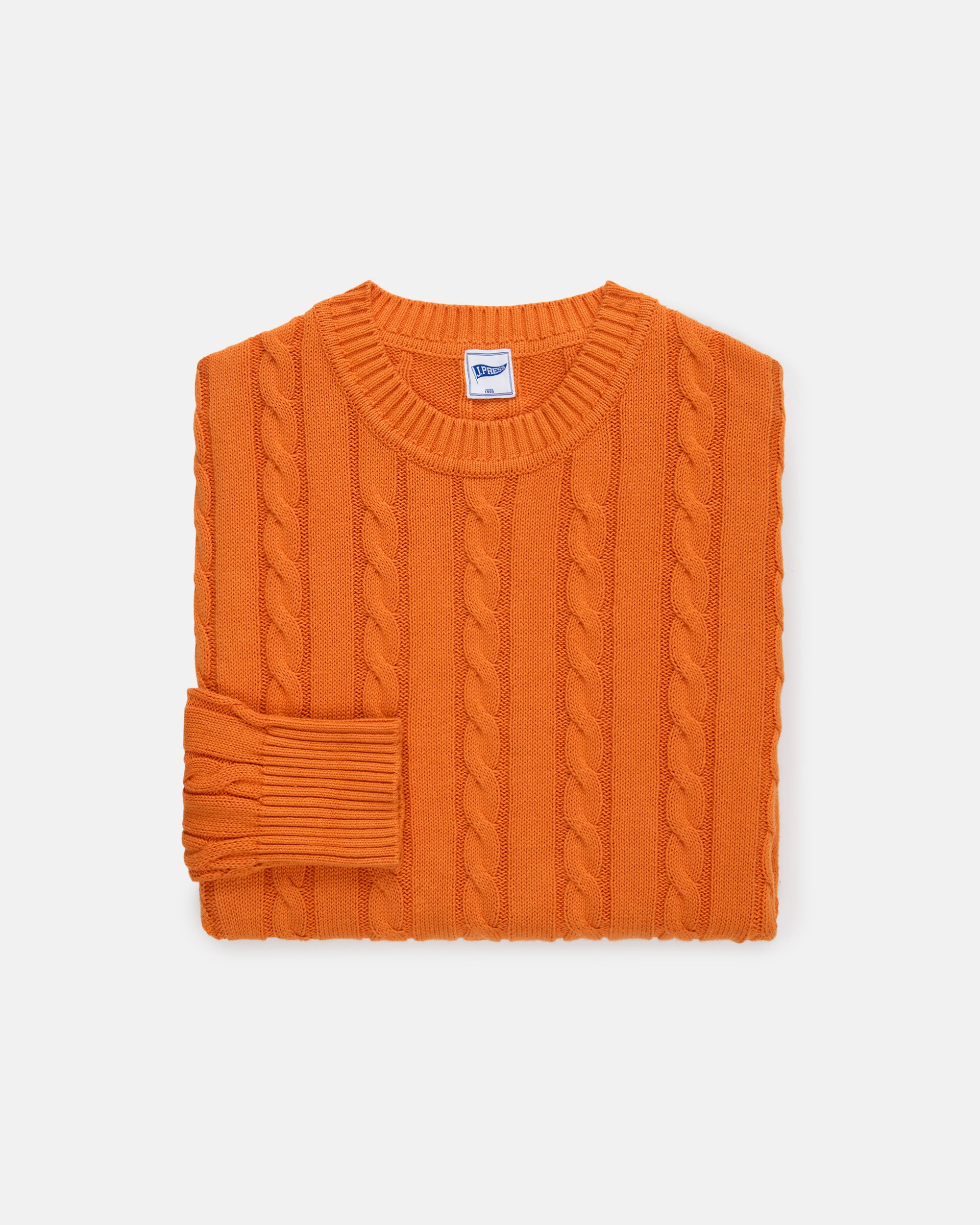 Orange Linen-Cotton Cable Knit Sweater - Trim Fit