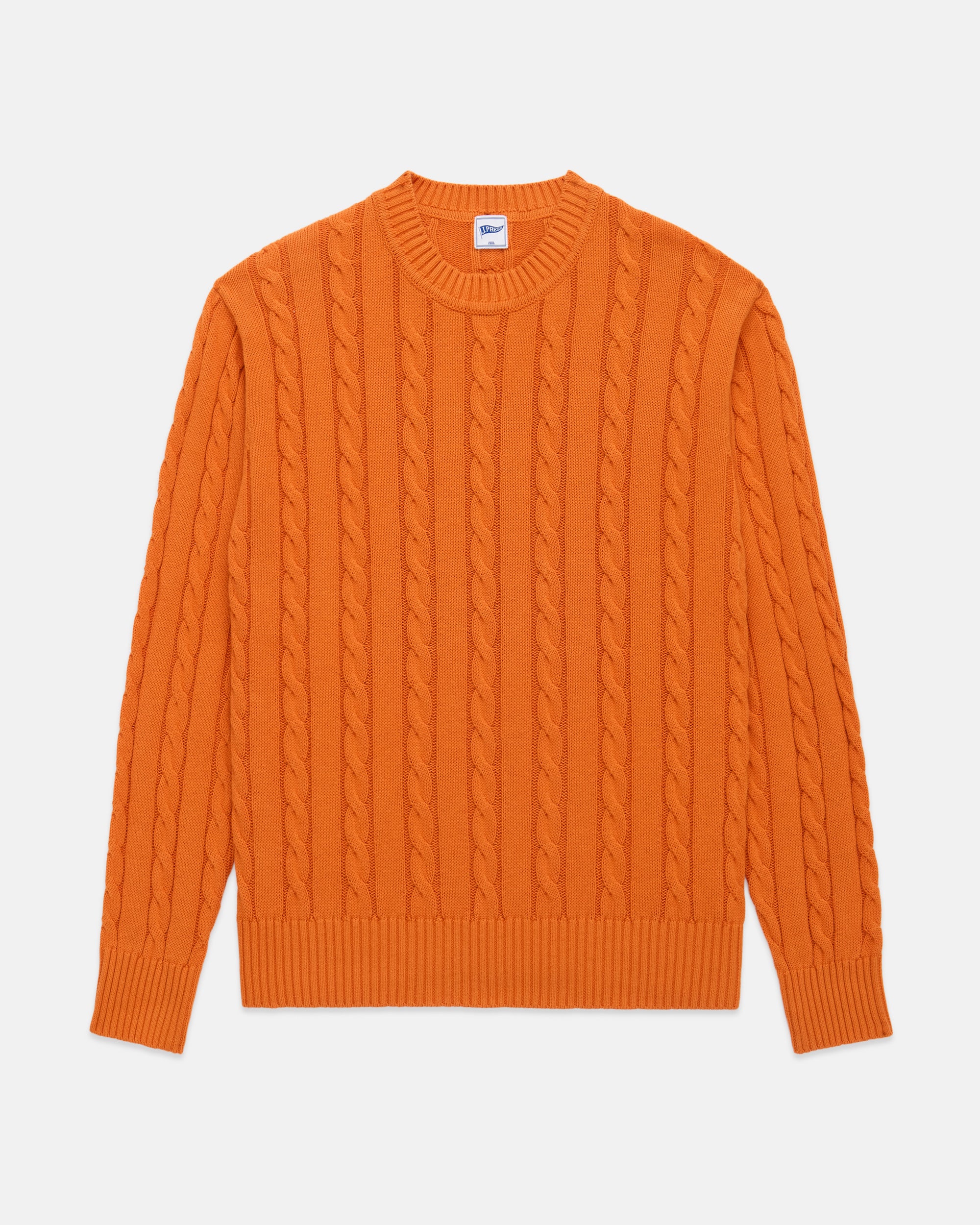 Orange Linen-Cotton Cable Knit Sweater - Trim Fit