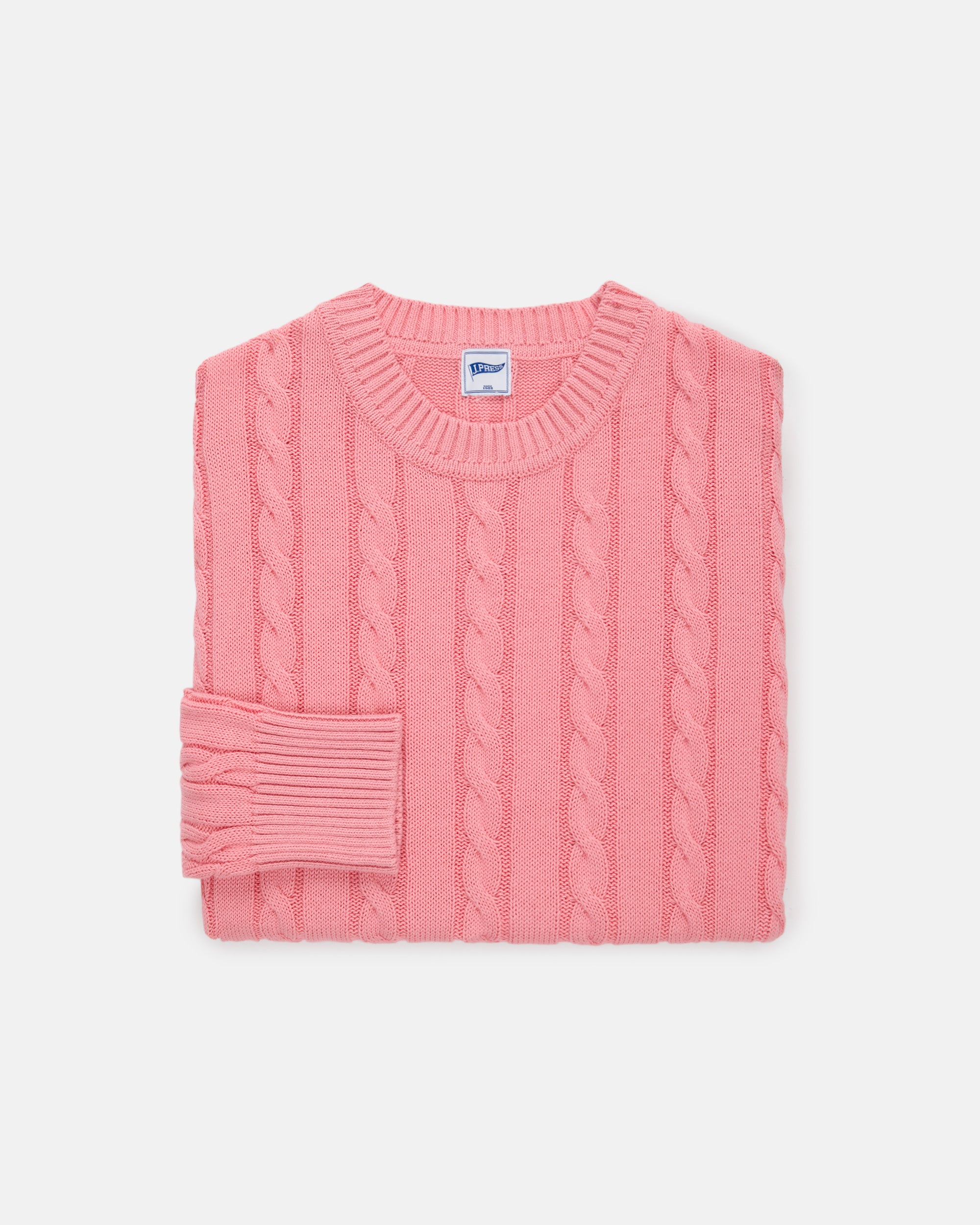 Pink Linen-Cotton Cable Knit Sweater - Trim Fit