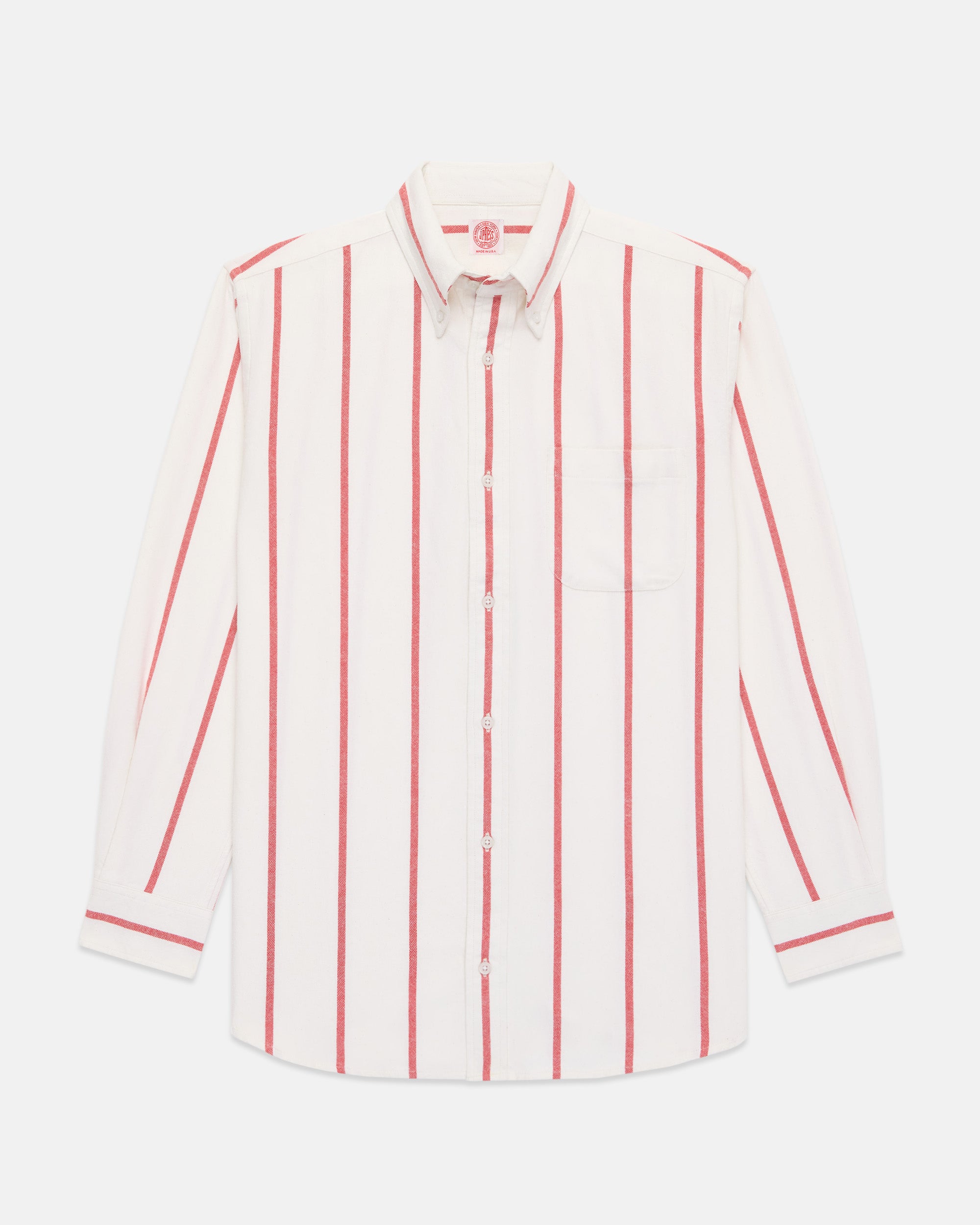 Red Woven Stripe Brushed Button Down Sport Shirt