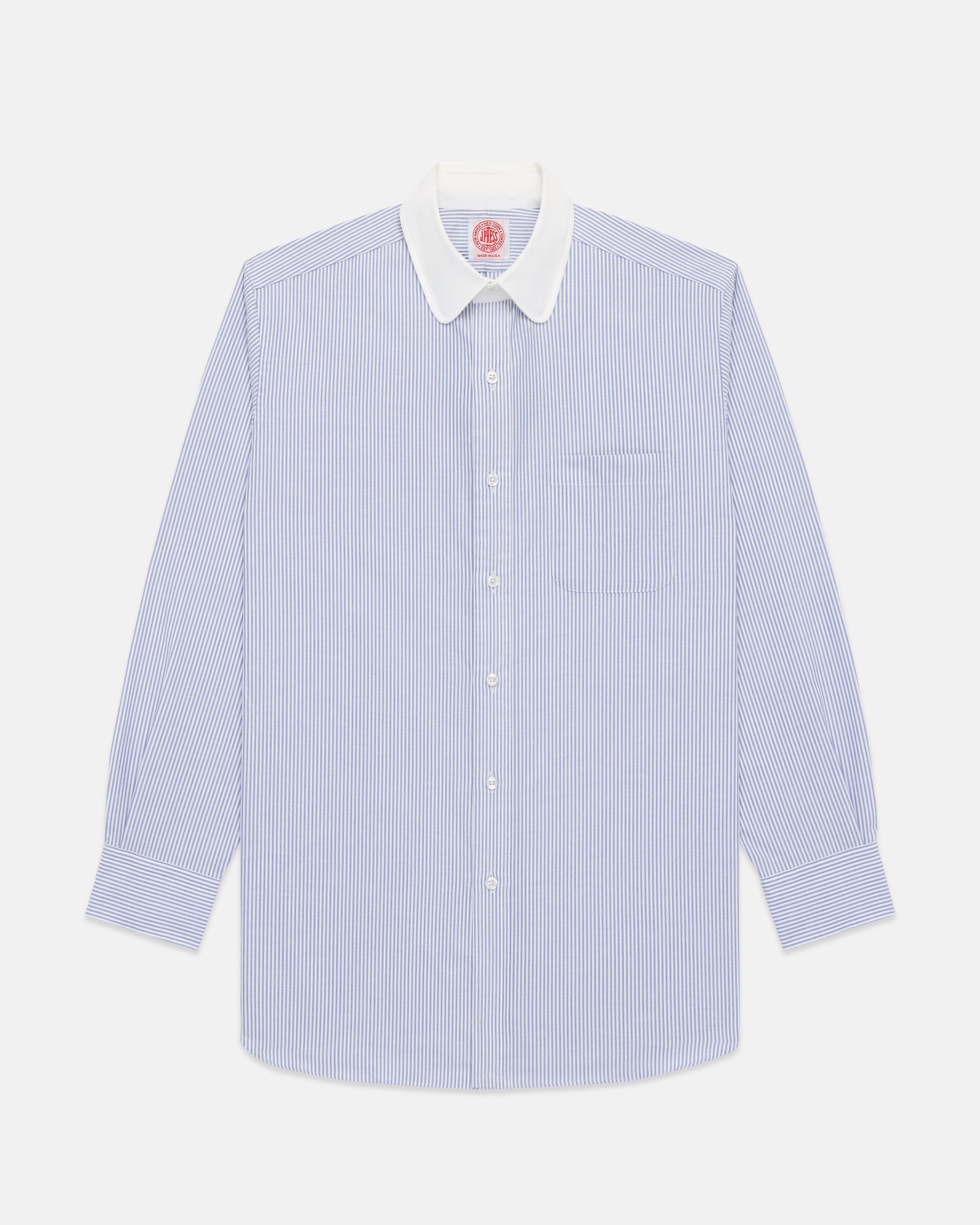 Made-in-USA Blue University Stripe Oxford Club Collar Dress Shirt - Classic Fit