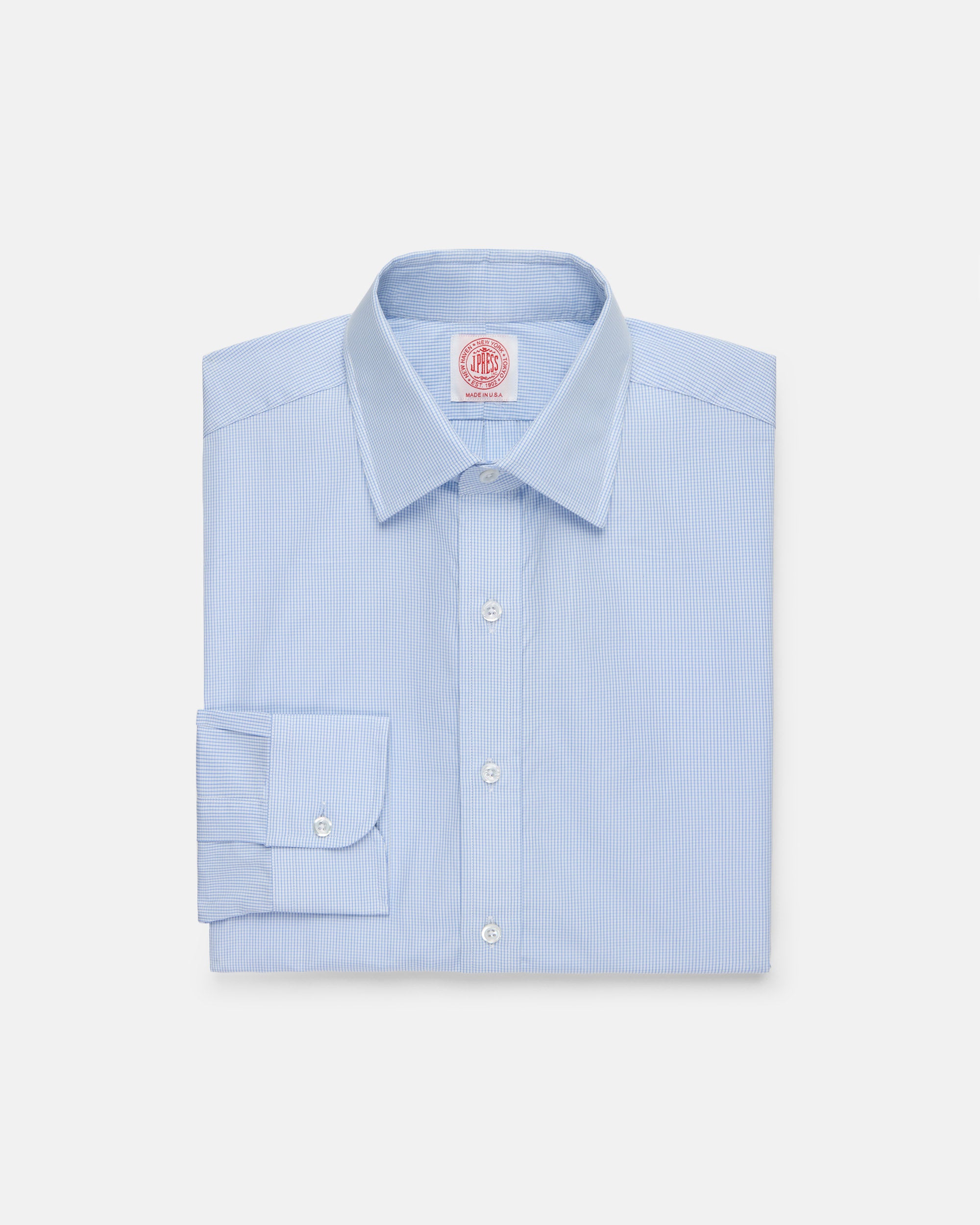 Made-in-USA Thomas Mason Blue Tattersall Spread Collar Dress Shirt - Classic Fit