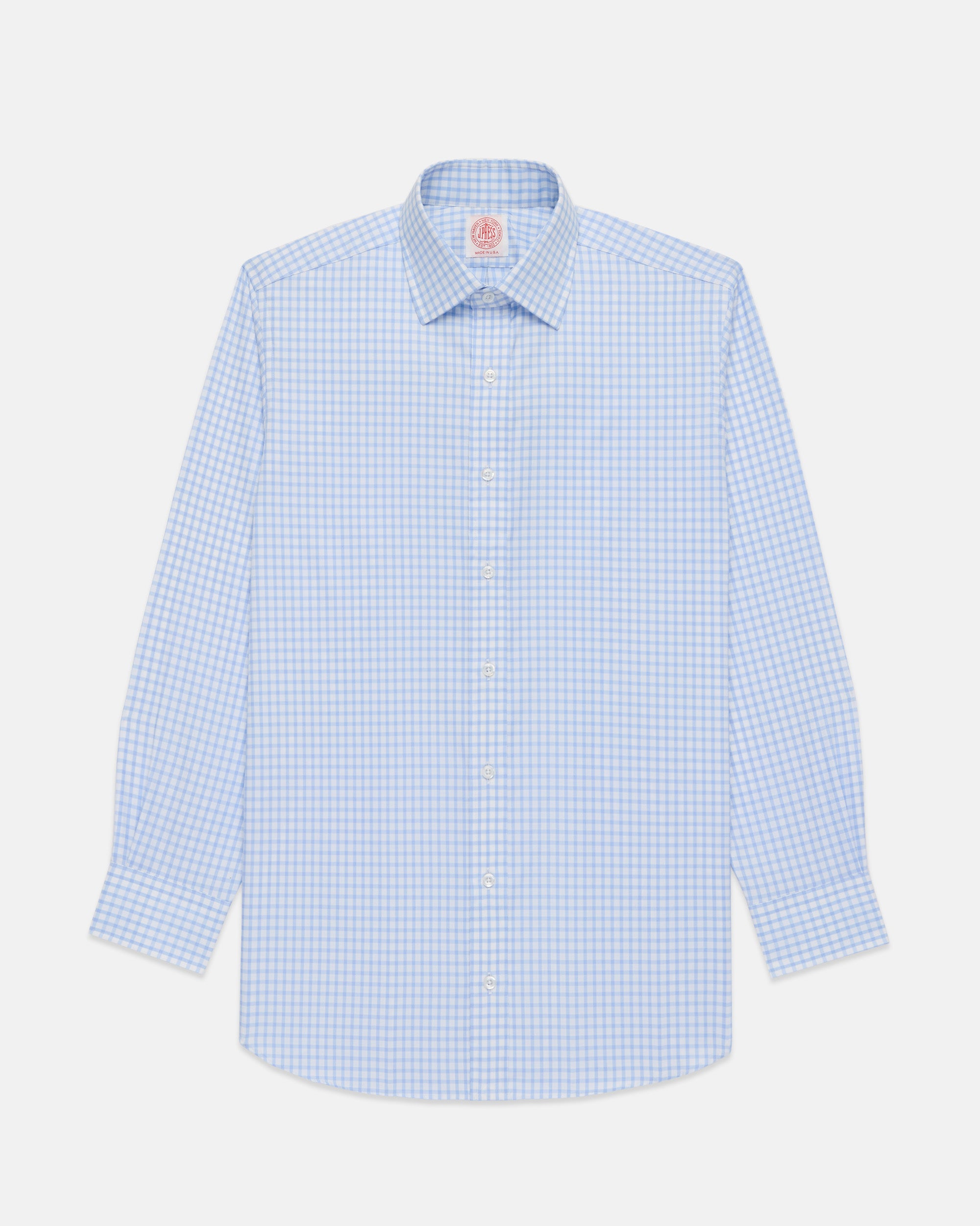 Made-in-USA Thomas Mason Light Blue Large Tattersall Spread Collar Dress Shirt - Classic Fit