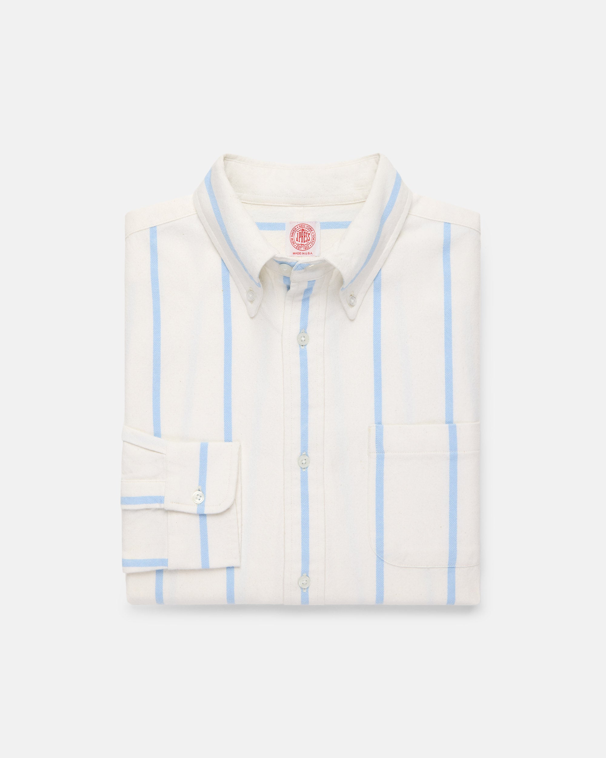Light Blue Woven Stripe Brushed Button Down Sport Shirt