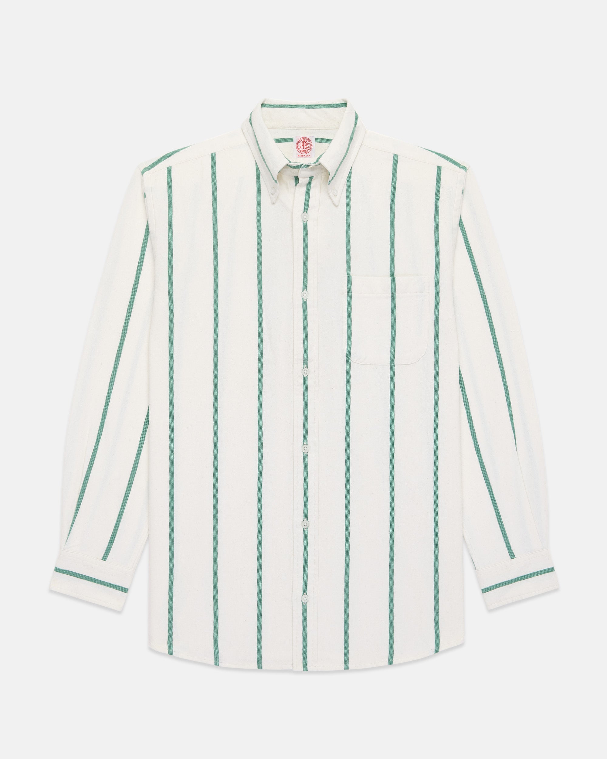 Green Woven Stripe Brushed Button Down Sport Shirt